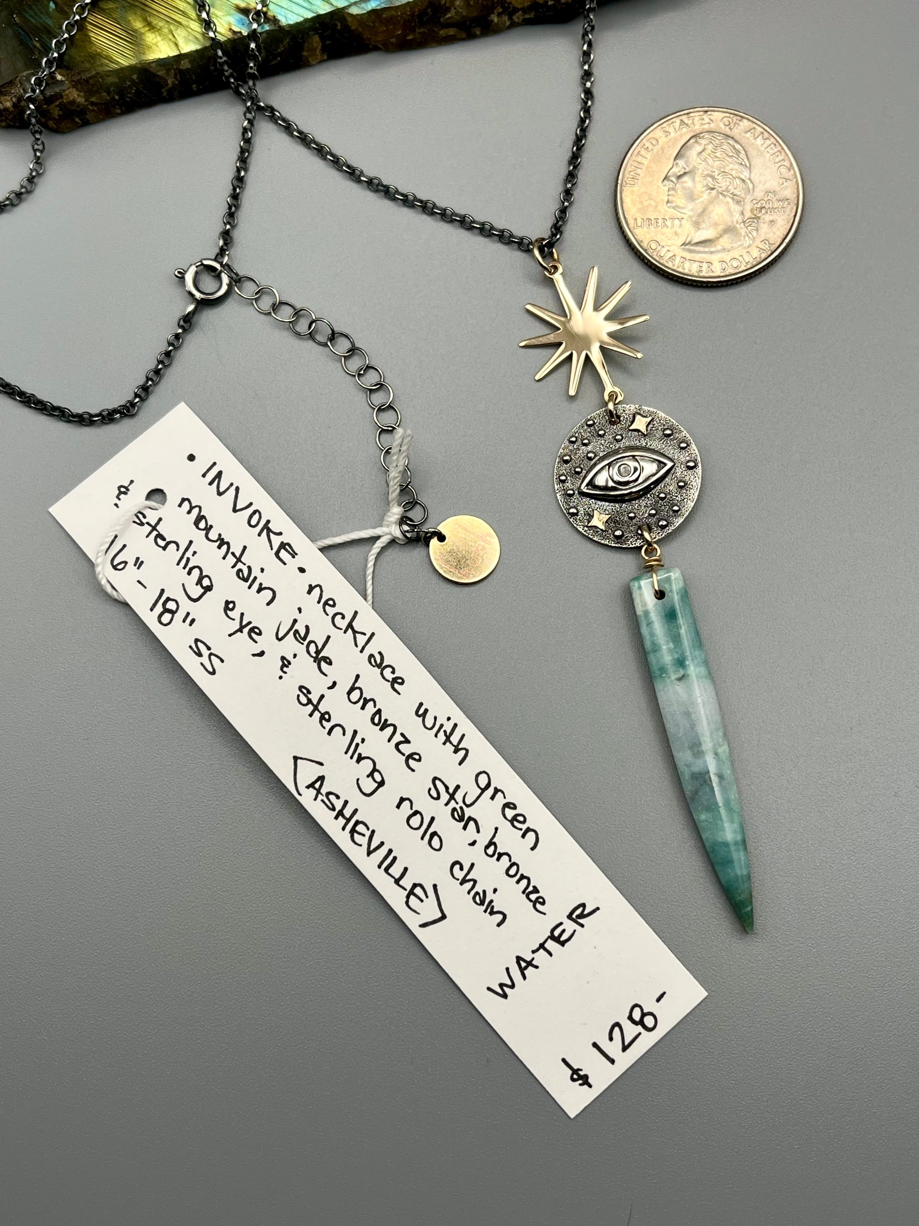 •INVOKE• green mountain jade + mixed metal necklace (16"-18" long)