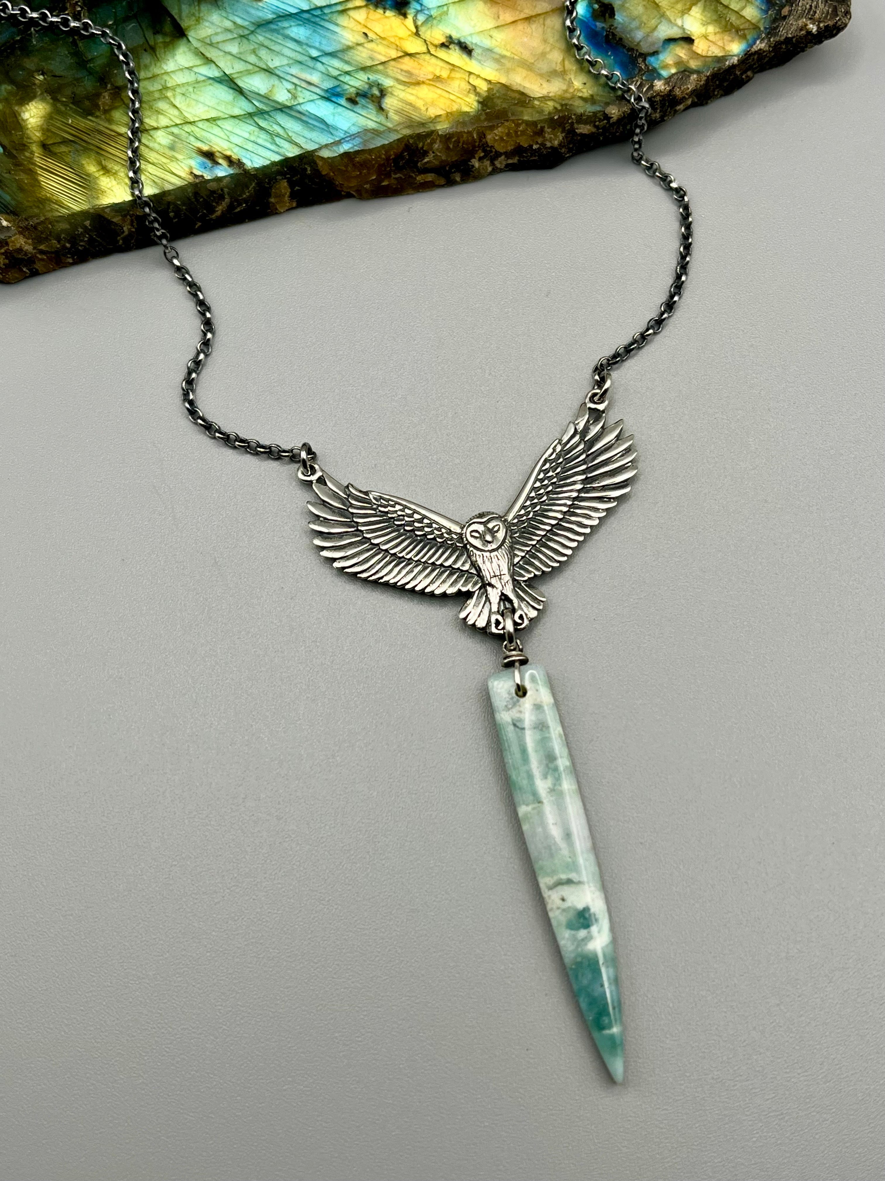 •NOCTURNA• green mountain jade + silver necklace (18"-20" long)