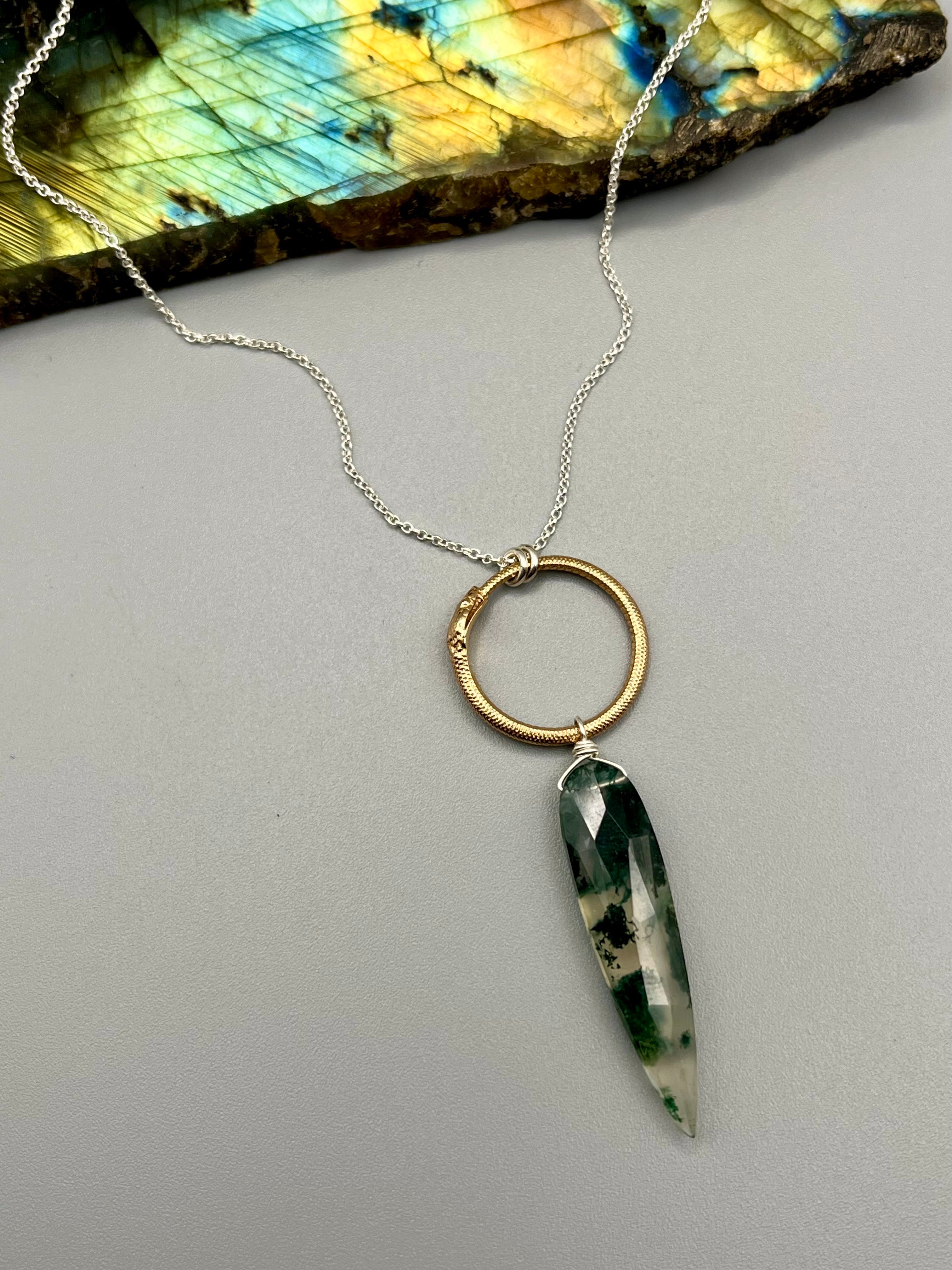 •SUEÑO• moss agate + mixed metal necklace (18"-20" long)