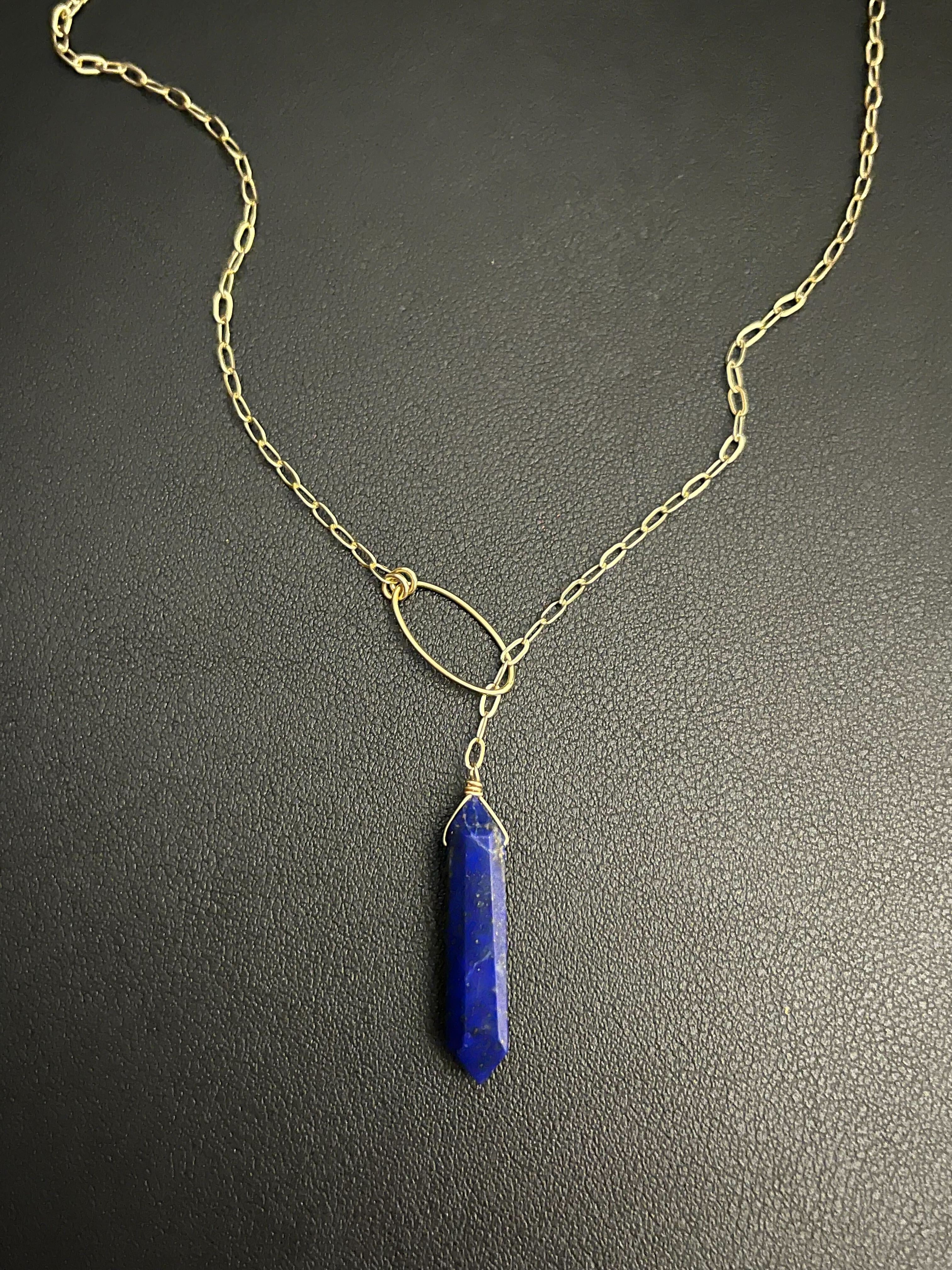 •LINKED LARIAT• lapis lazuli + gold necklace (19")