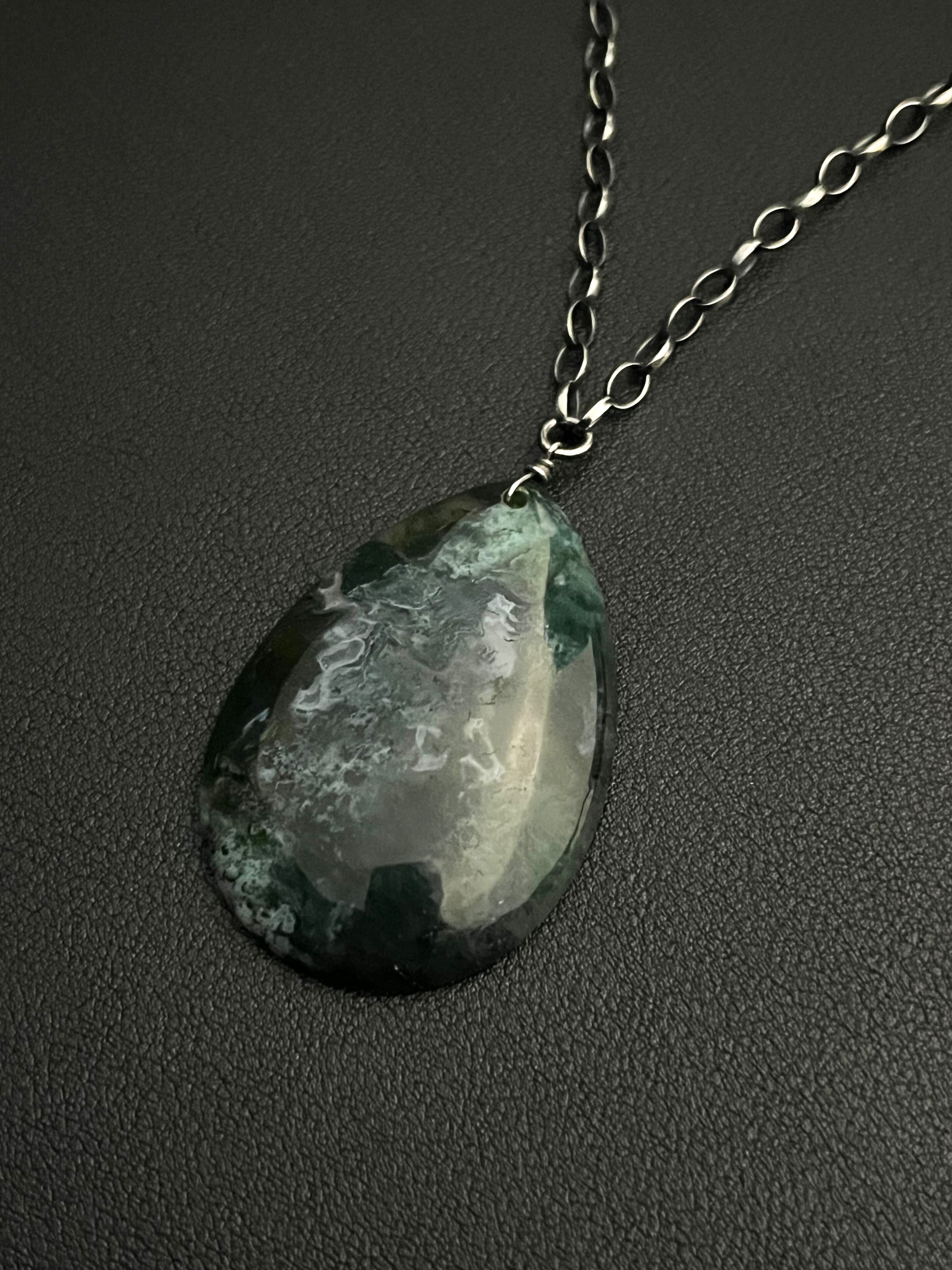 •AEON• moss agate + oxidized silver necklace (18"-20")