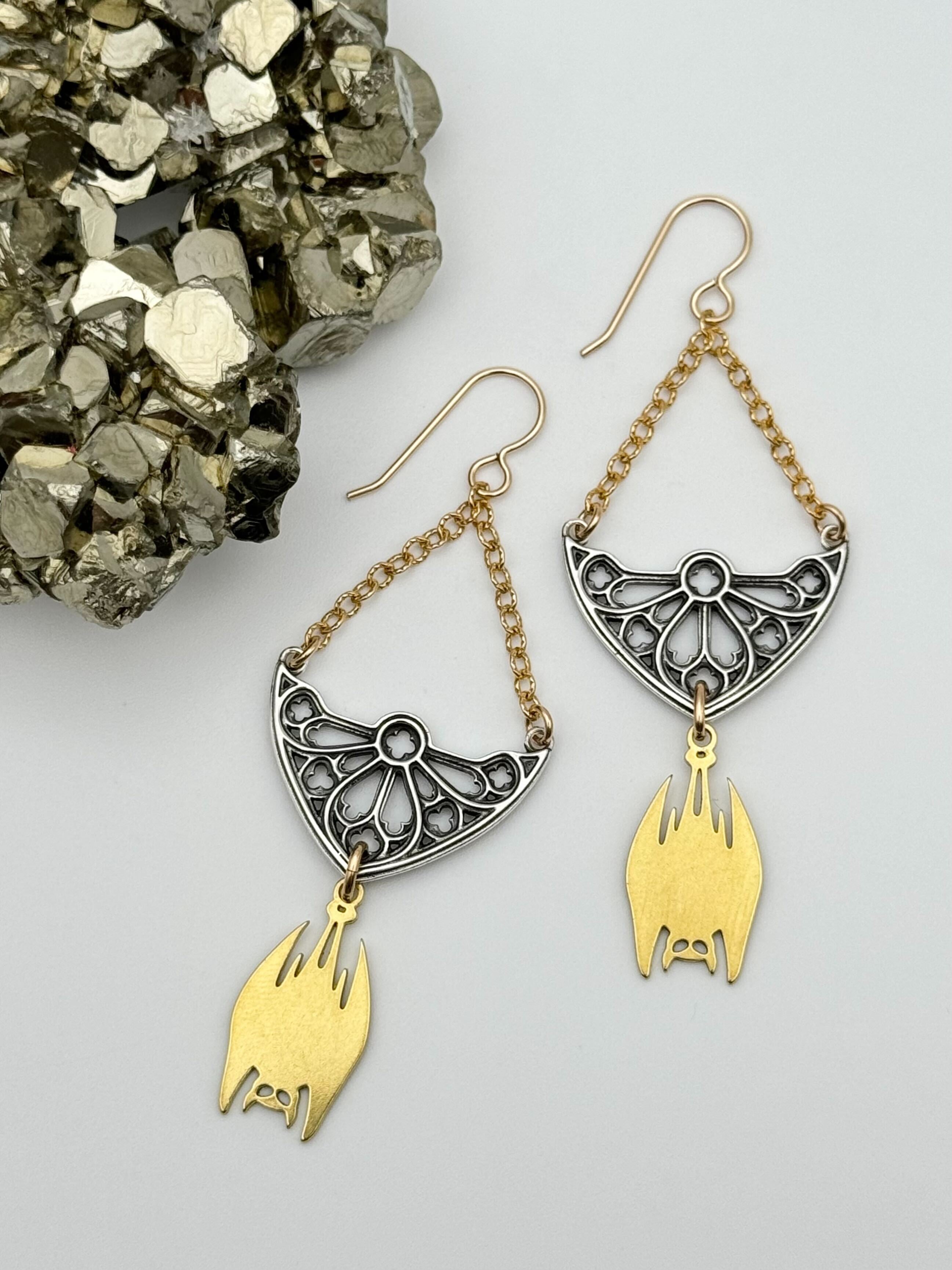 •DESMODONTINAE CATHEDRAL• mixed metal dangle earrings