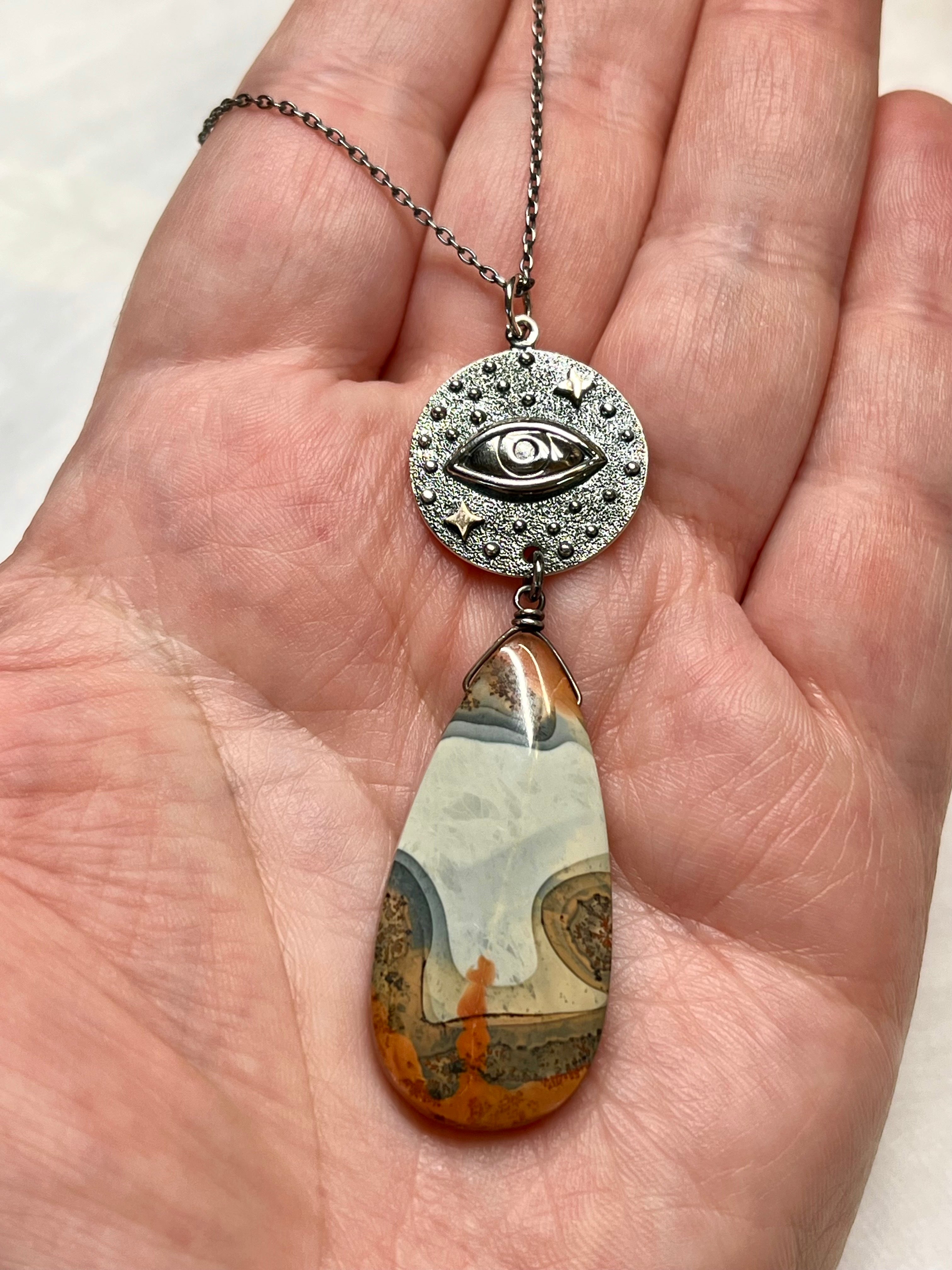 •INVOKE• royal jasper + protective eye + silver necklace (16"-18")