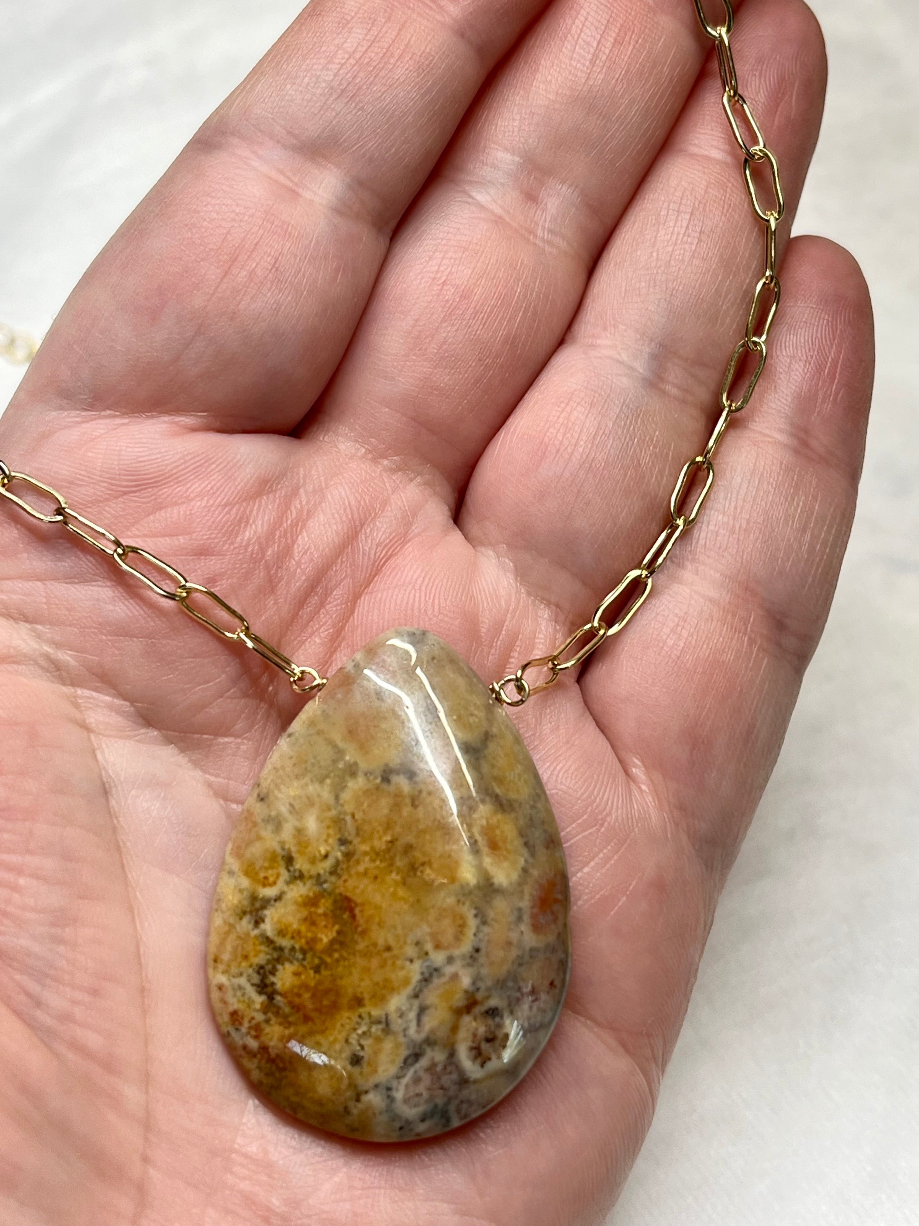 •AEON• fossilized coral + gold necklace (16"-18")