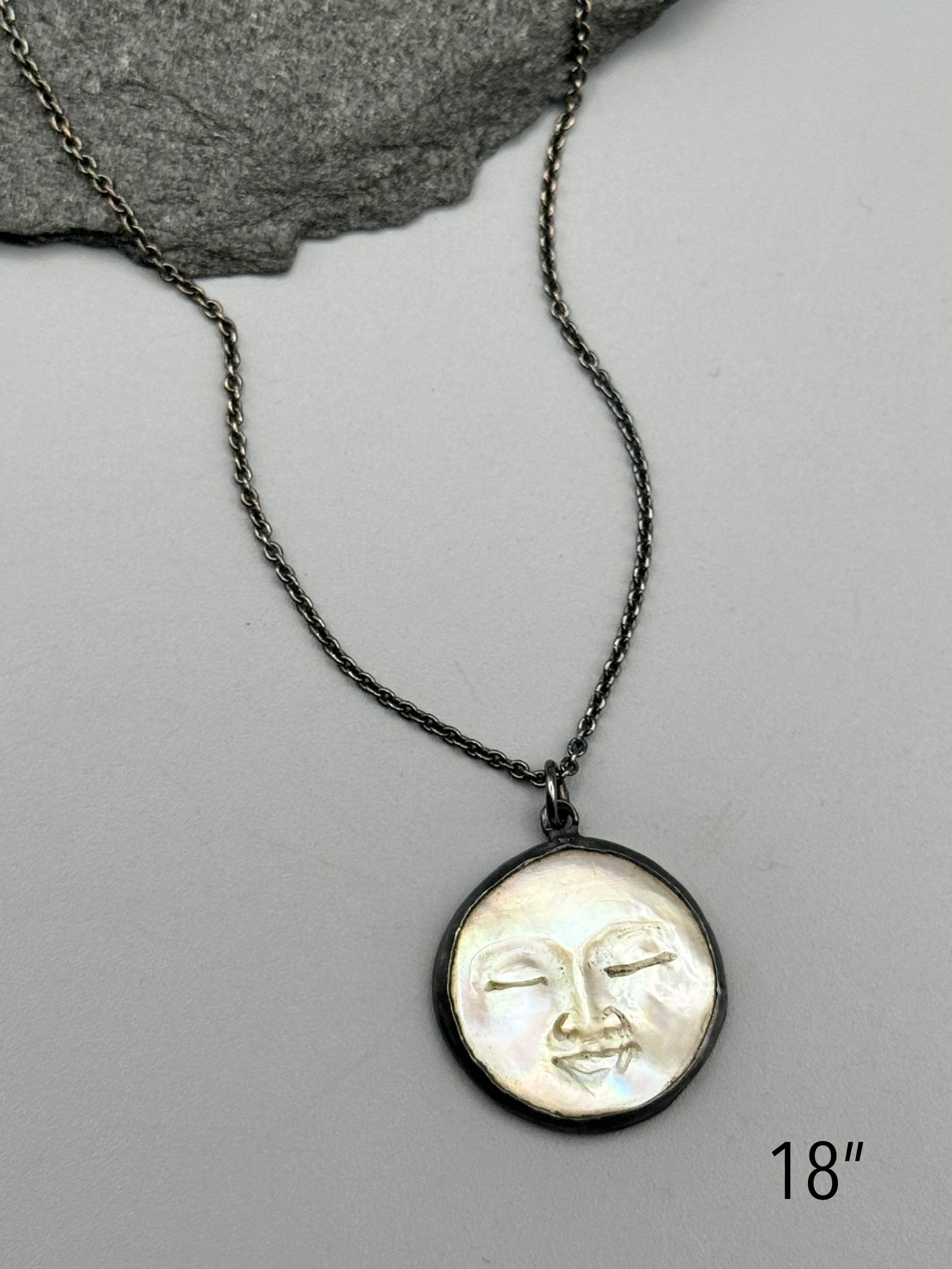 •PEARLESCENT LUNA• carved mother of pearl + silver necklace (various lengths)