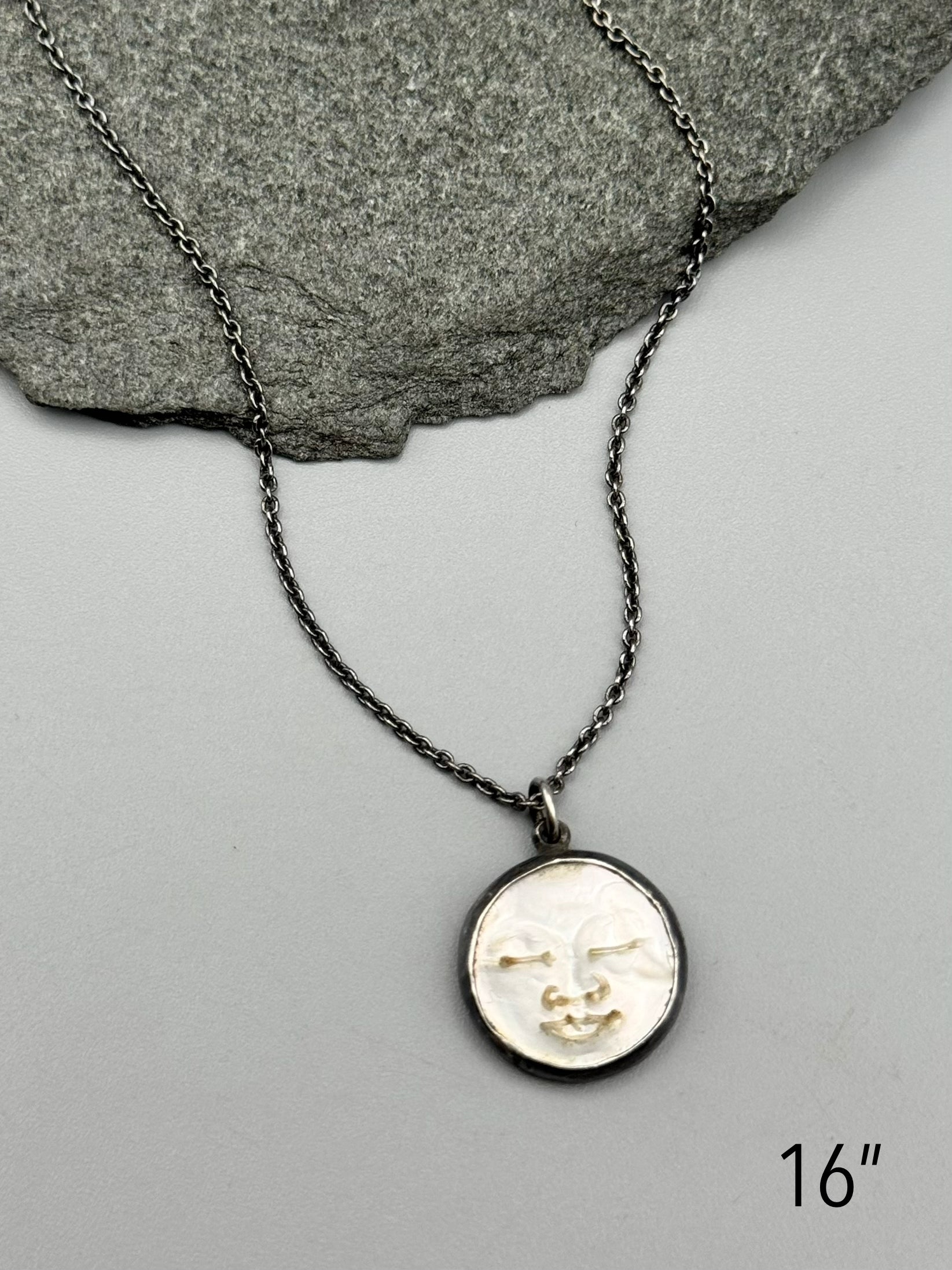 •PEARLESCENT LUNA• carved mother of pearl + silver necklace (various lengths)