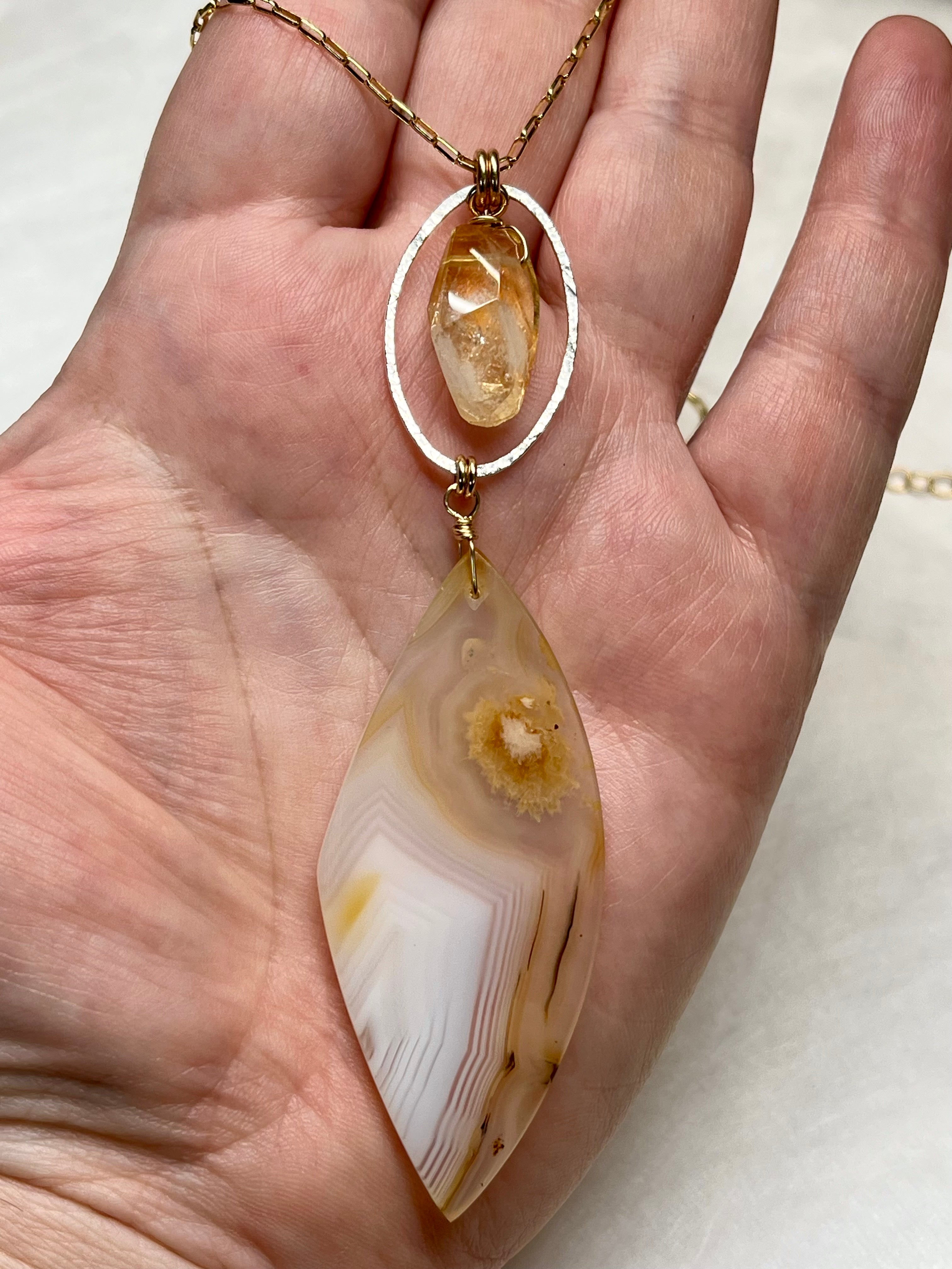 •LUNA• ghost agate + citrine + mixed metal necklace (16"-18")
