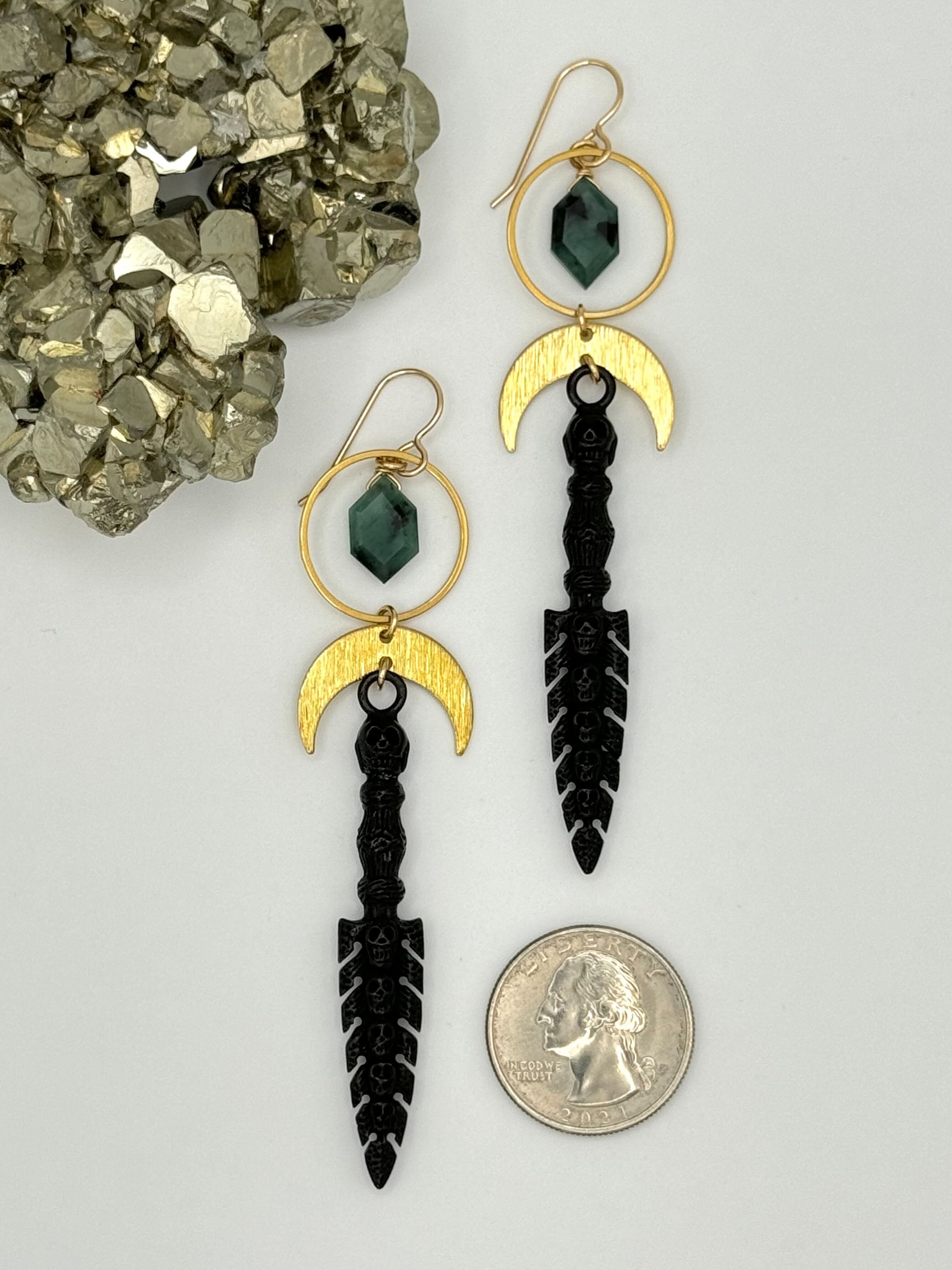 •MOON MORTEM• emerald + mixed metal dangle earrings