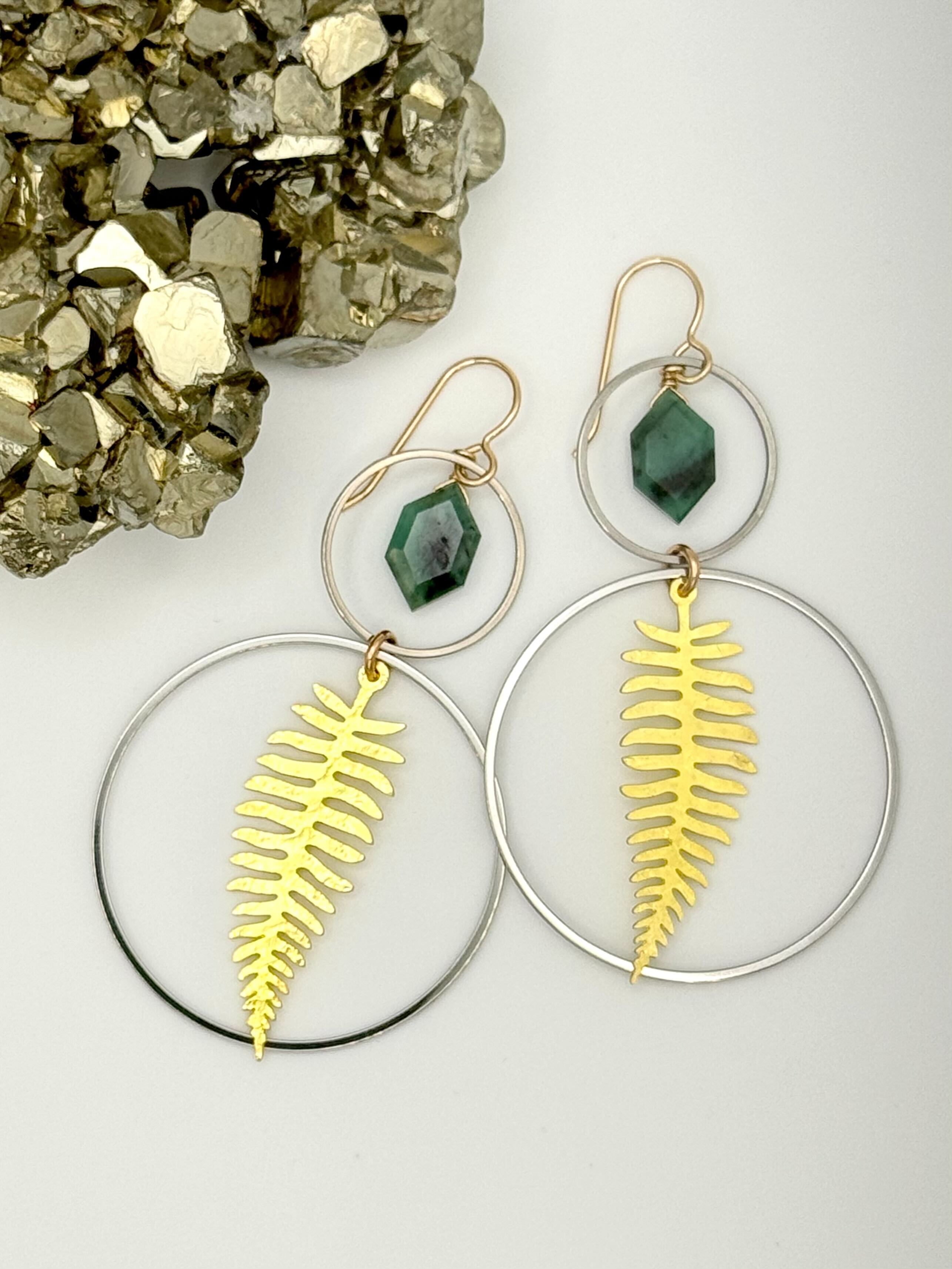 •UNDERSTORY HOOPS• emerald + mixed metal dangle earrings