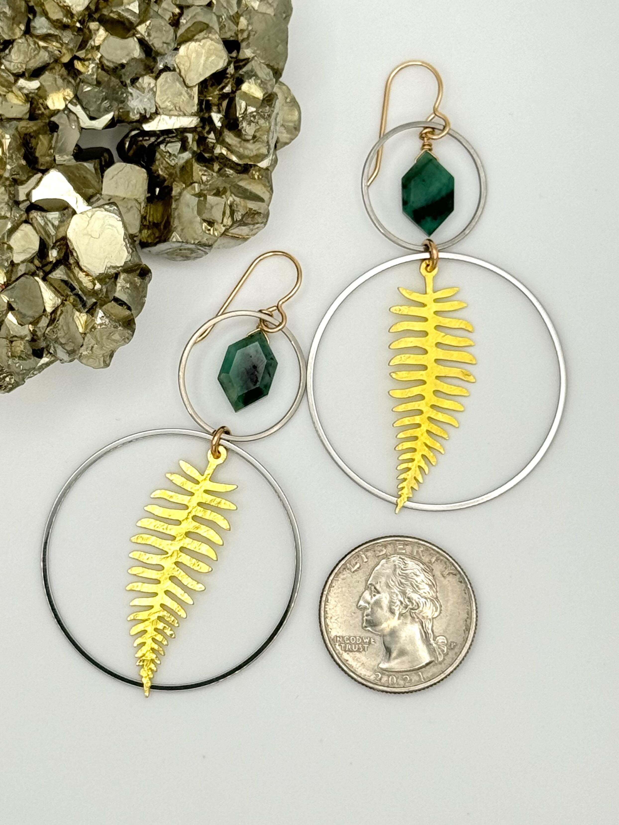 •UNDERSTORY HOOPS• emerald + mixed metal dangle earrings