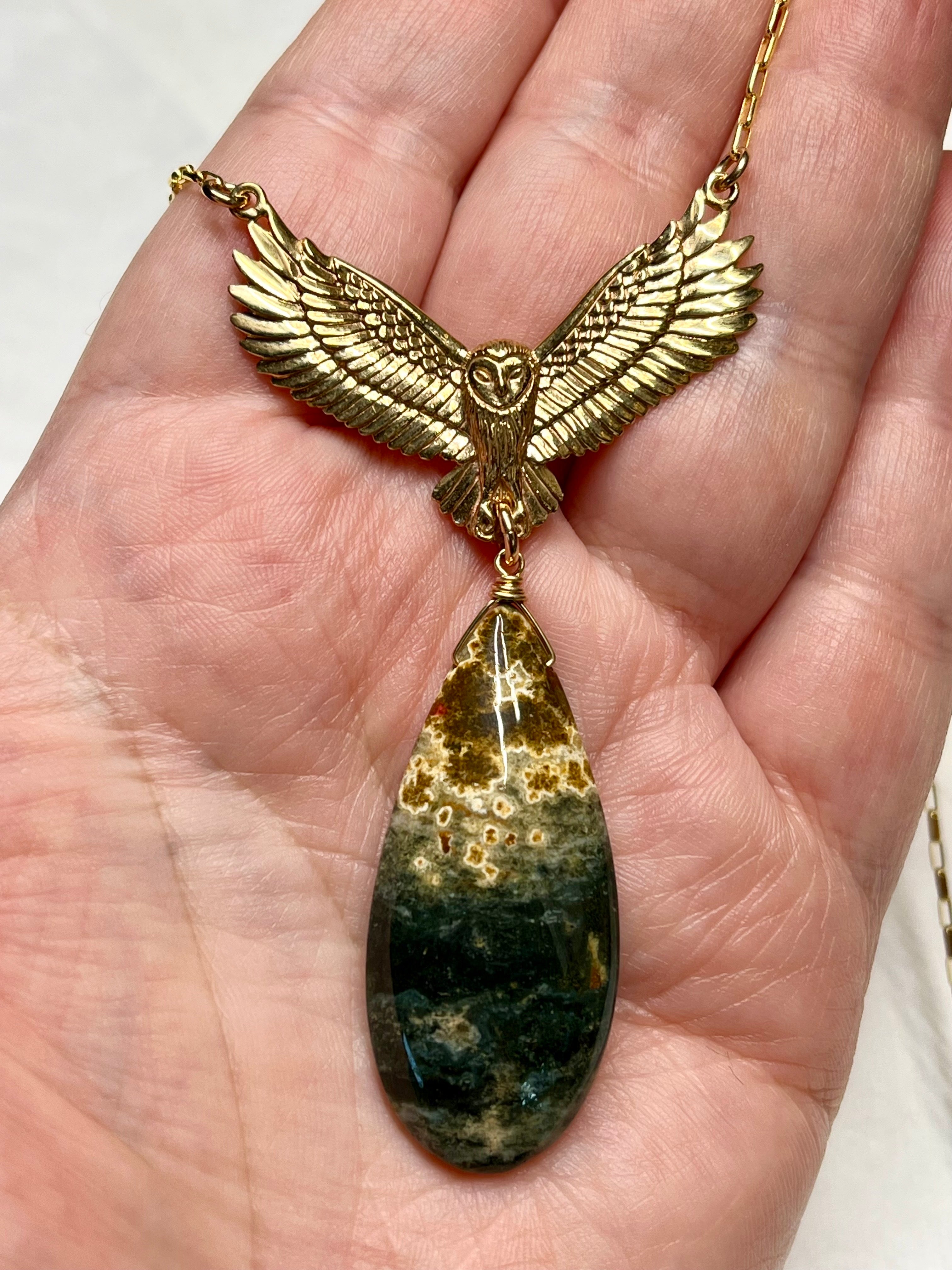 •SUEÑO• jasper + owl + gold necklace (18"-20")