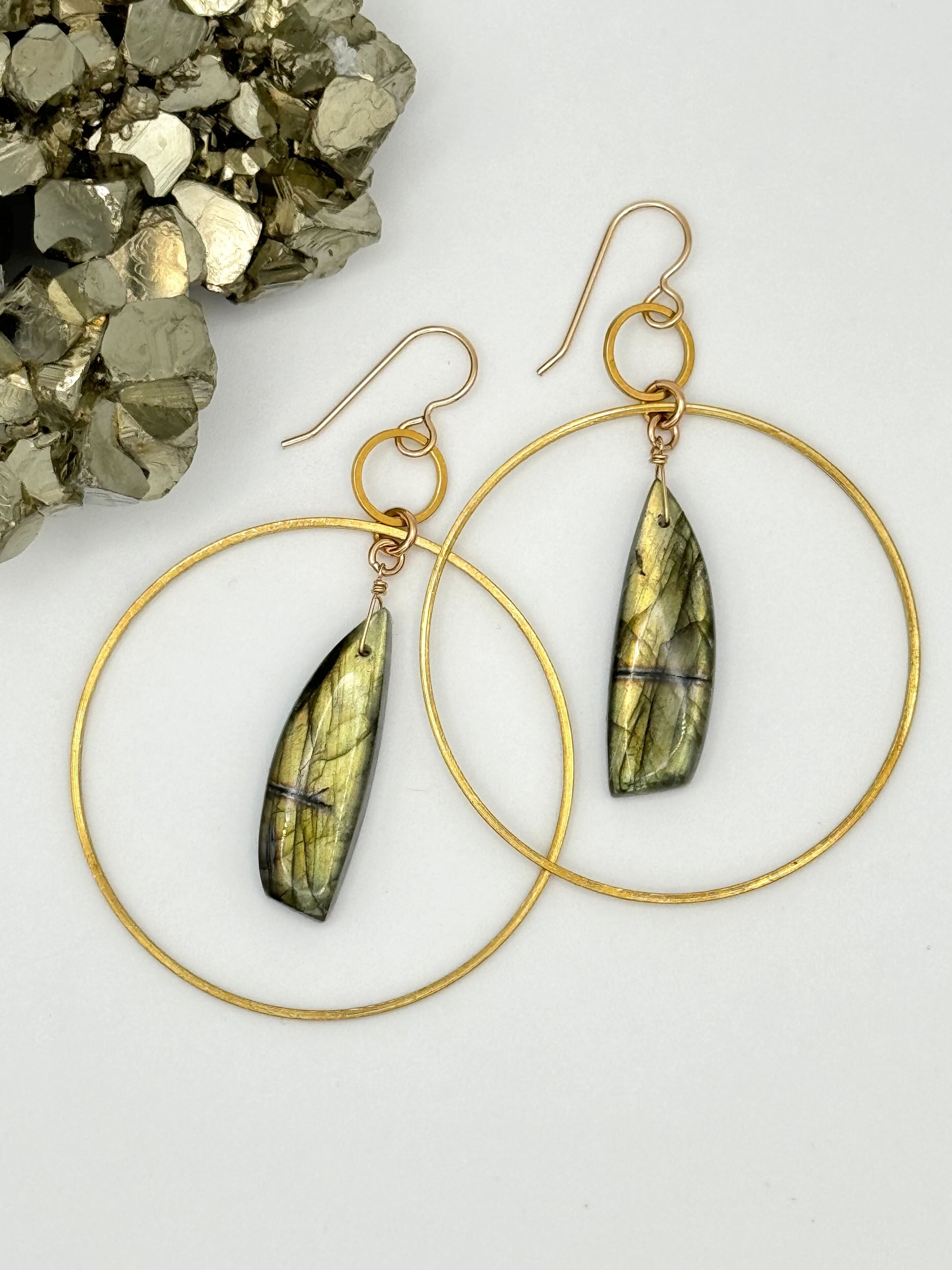 •DOUBLE ECLIPSE• labradorite + gold hoop earrings