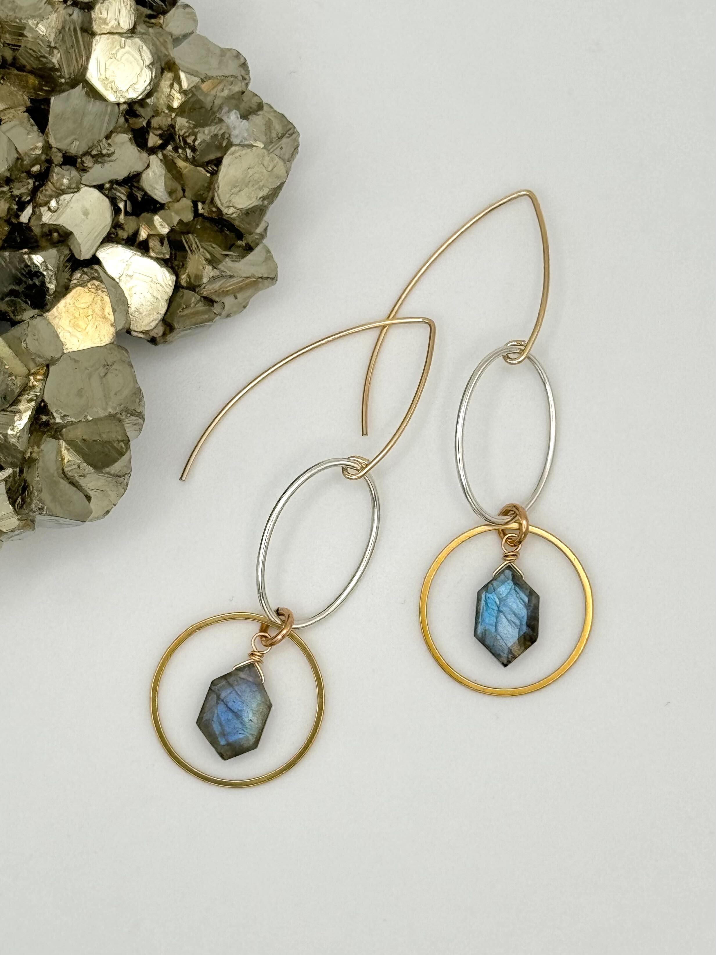 •HEXED• labradorite + mixed metal dangle earrings