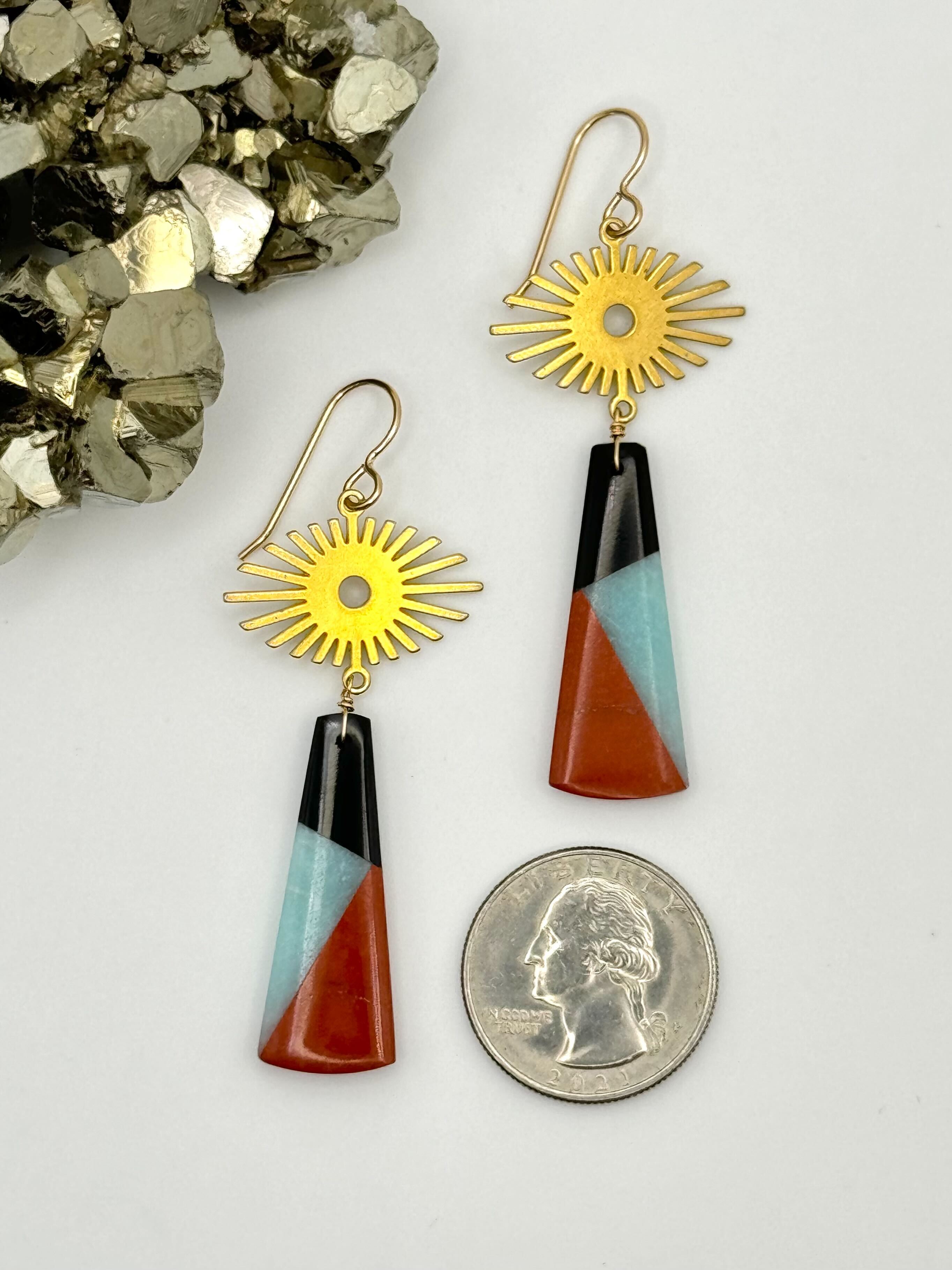 •AZTECA• intarsia + gold dangle earrings