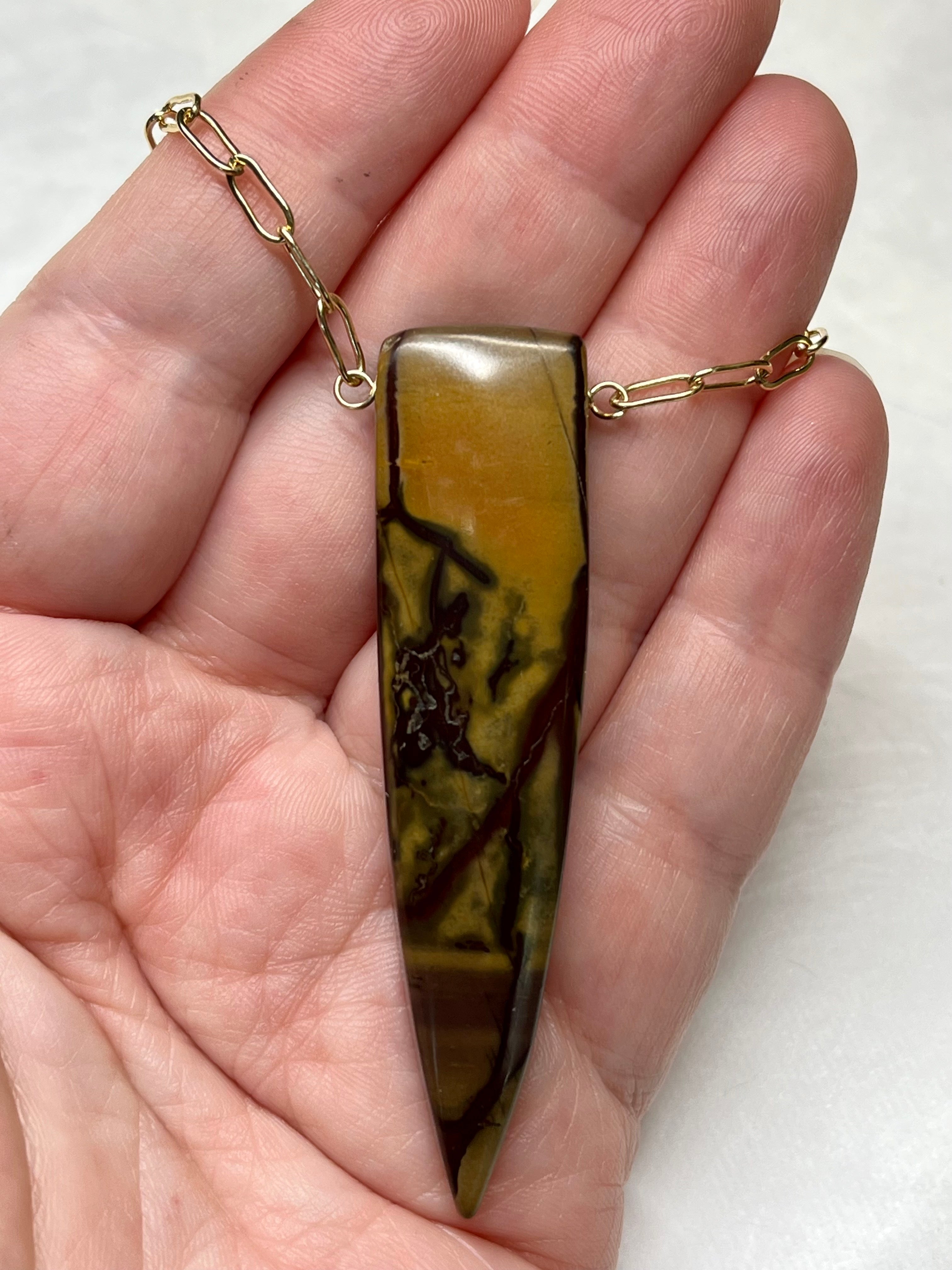 •AEON• red creek jasper fang + gold necklace (18"-20")