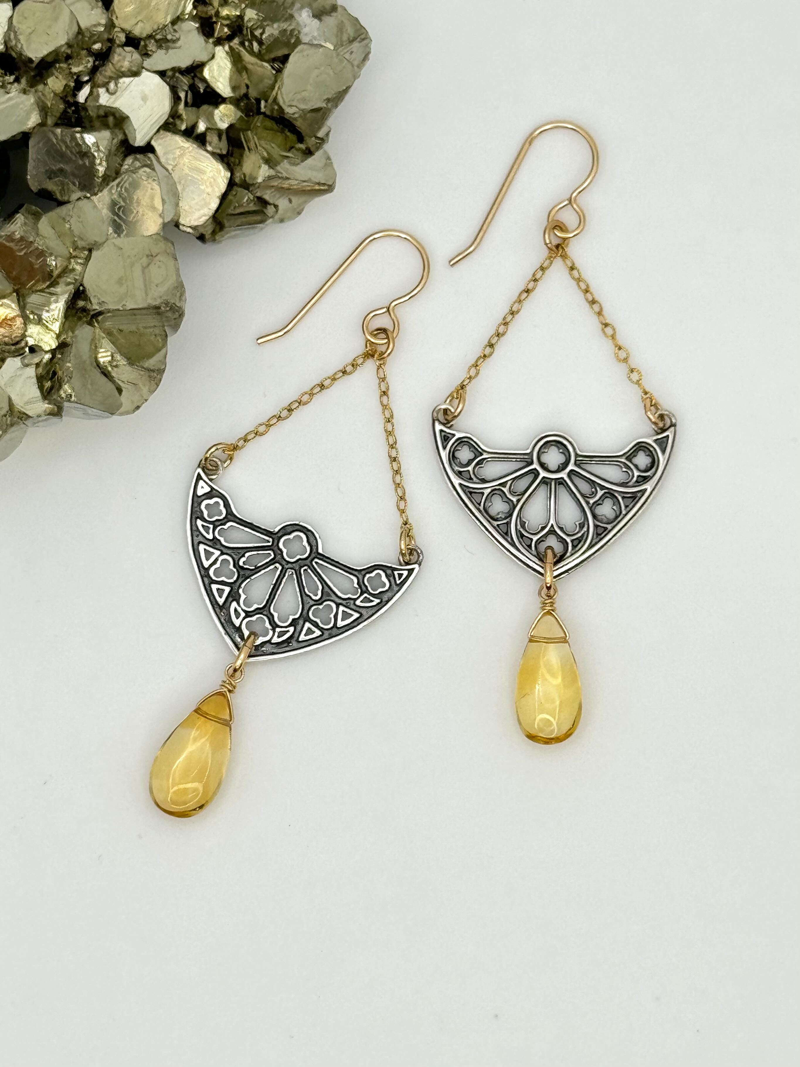 •CATHEDRAL RAYS• citrine + mixed metal dangle earrings