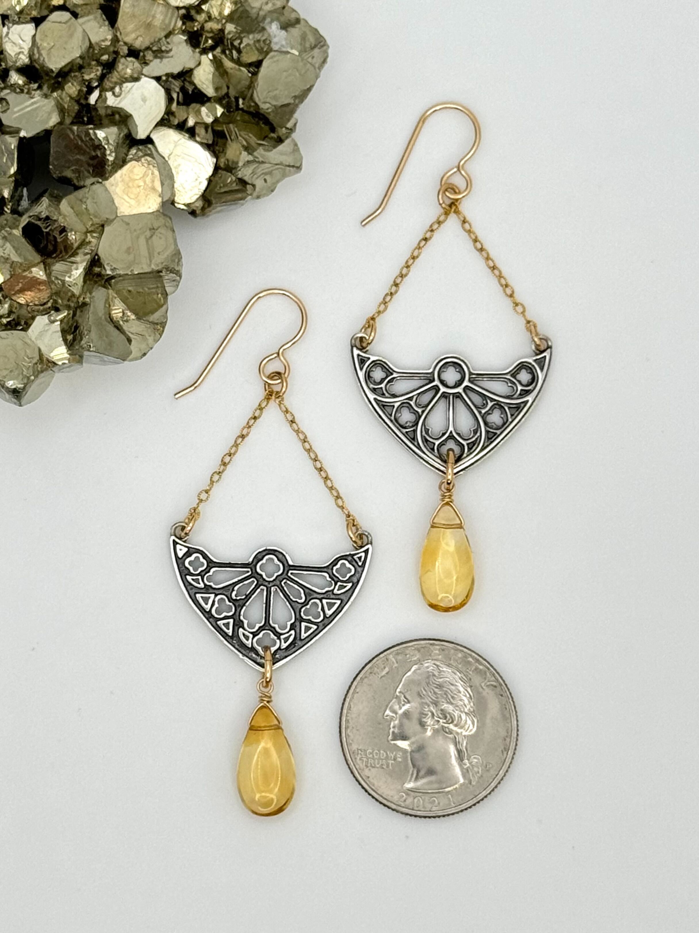 •CATHEDRAL RAYS• citrine + mixed metal dangle earrings