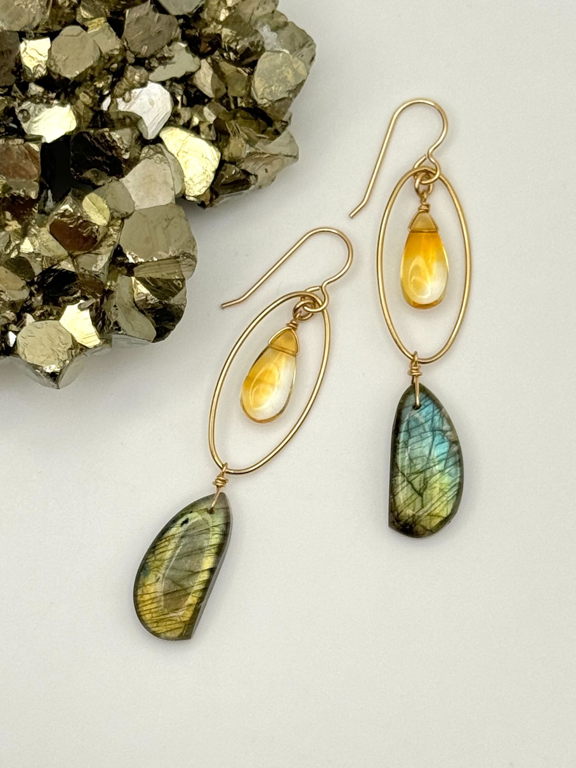 •LUNA• labradorite + citrine + gold dangle earrings