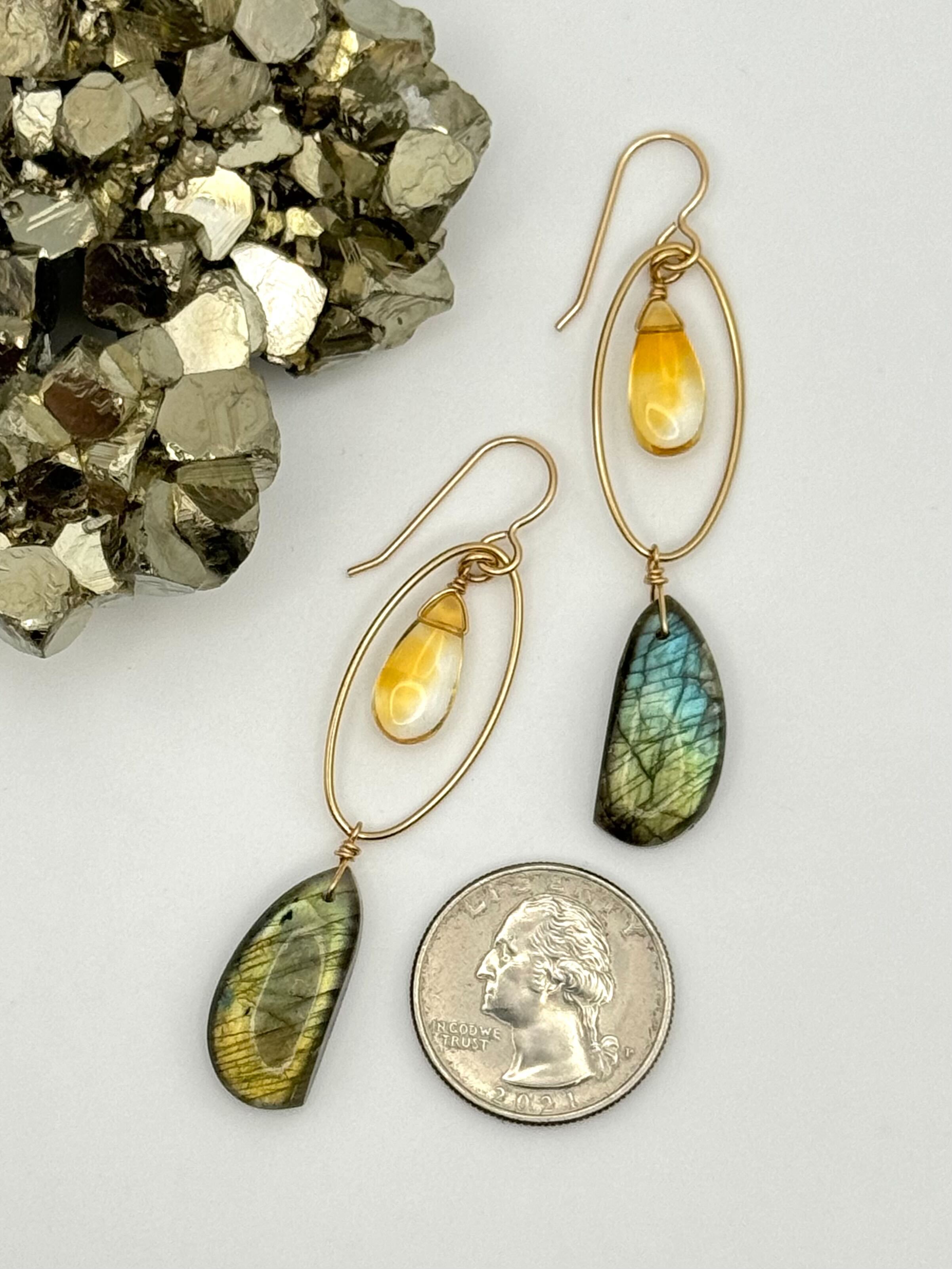 •LUNA• labradorite + citrine + gold dangle earrings