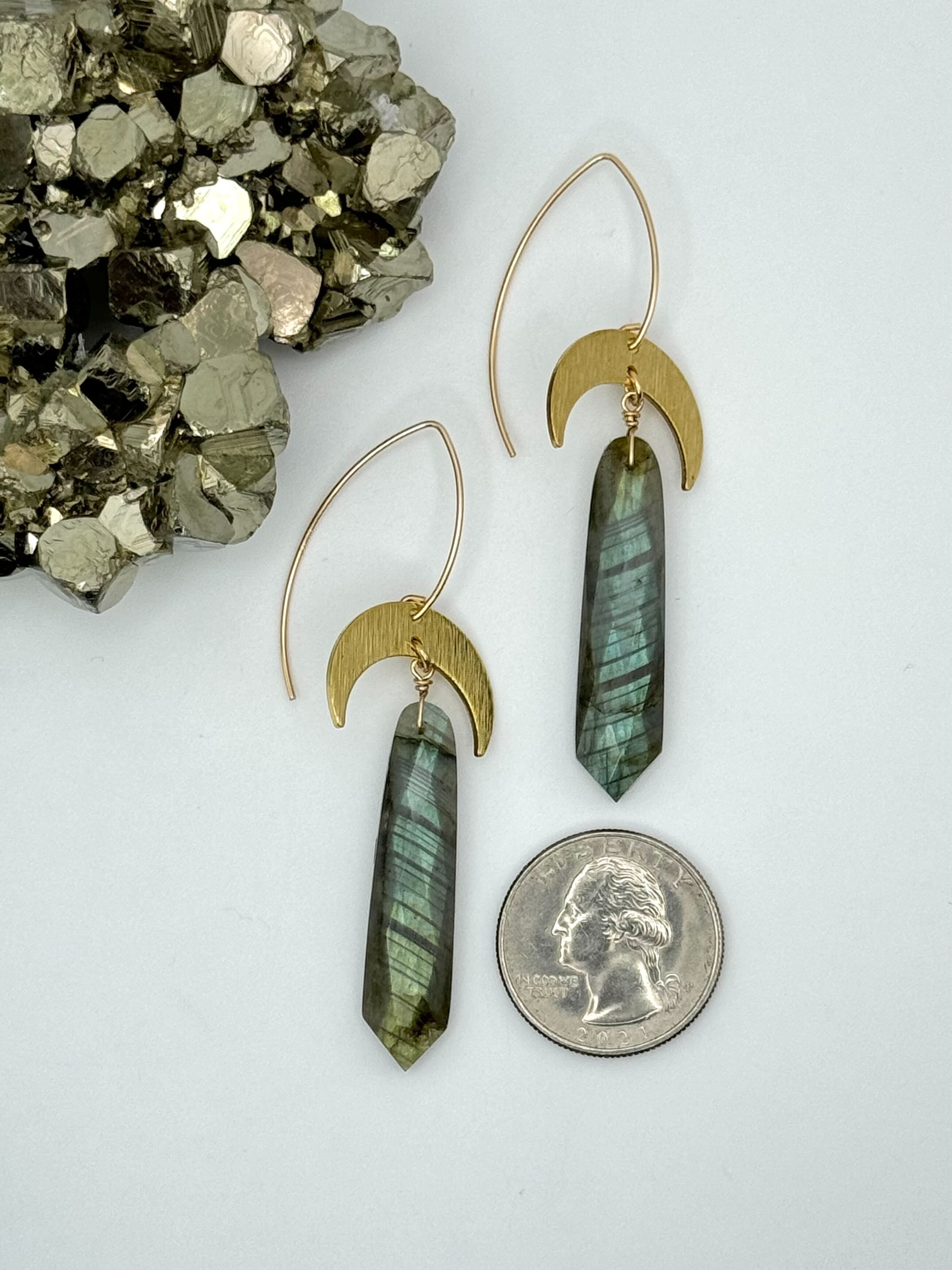 •WAXING CRESCENT• labradorite + gold dangle earrings