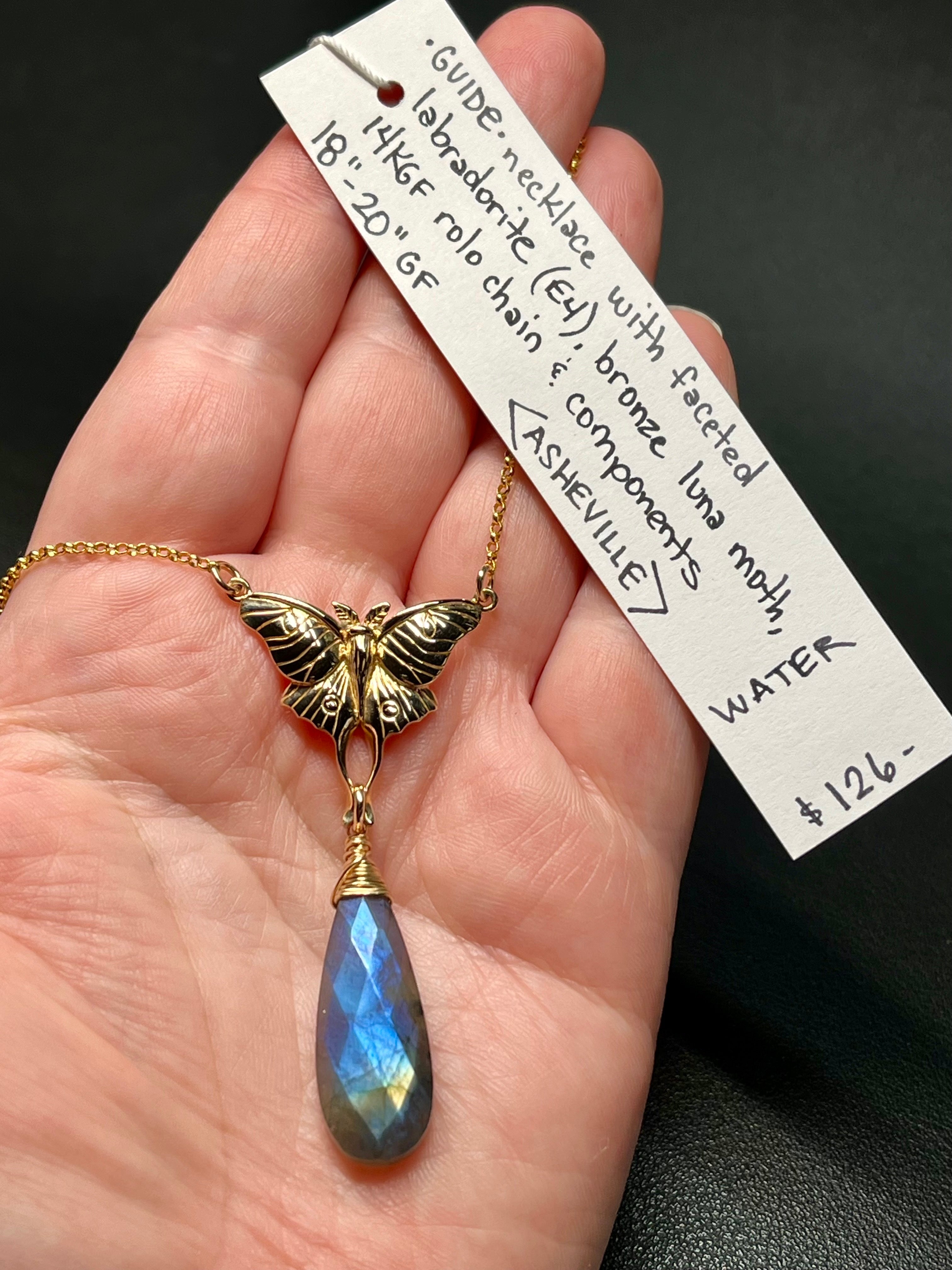 •GUIDE• labradorite + moth + gold necklace (18"-20" long)