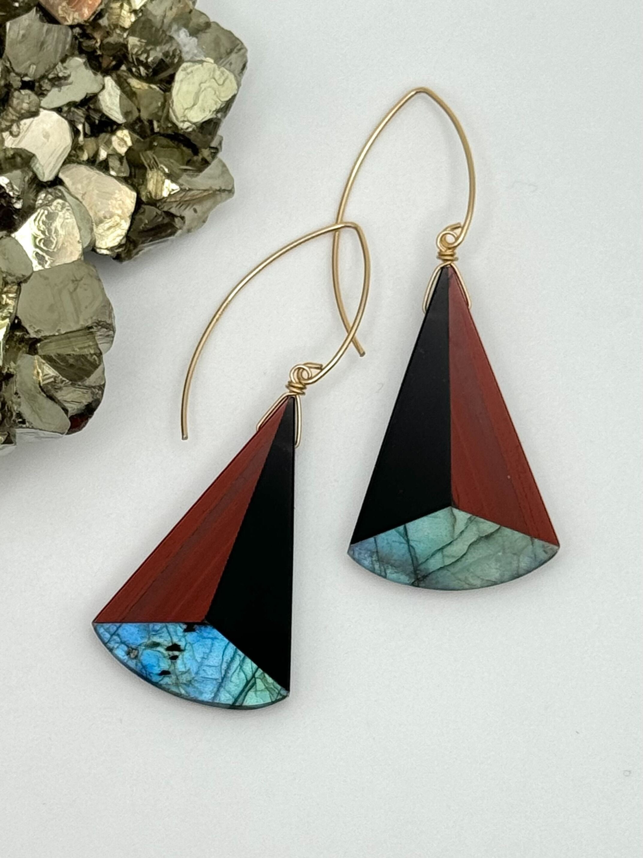 •SUNDIAL• intarsia + gold dangle earrings