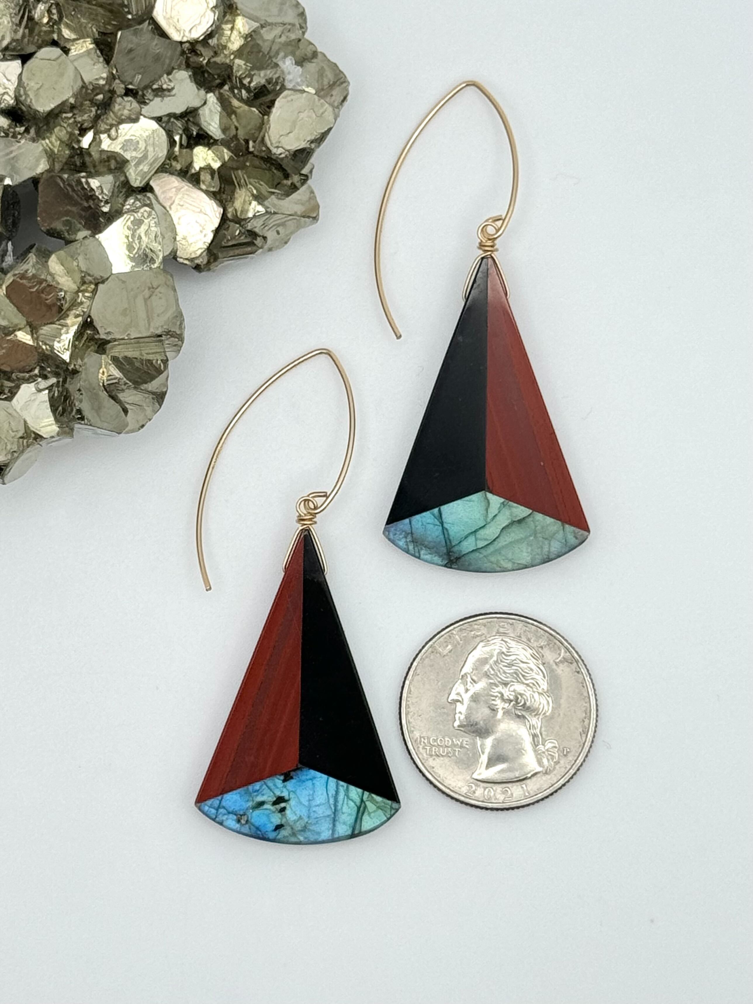 •SUNDIAL• intarsia + gold dangle earrings