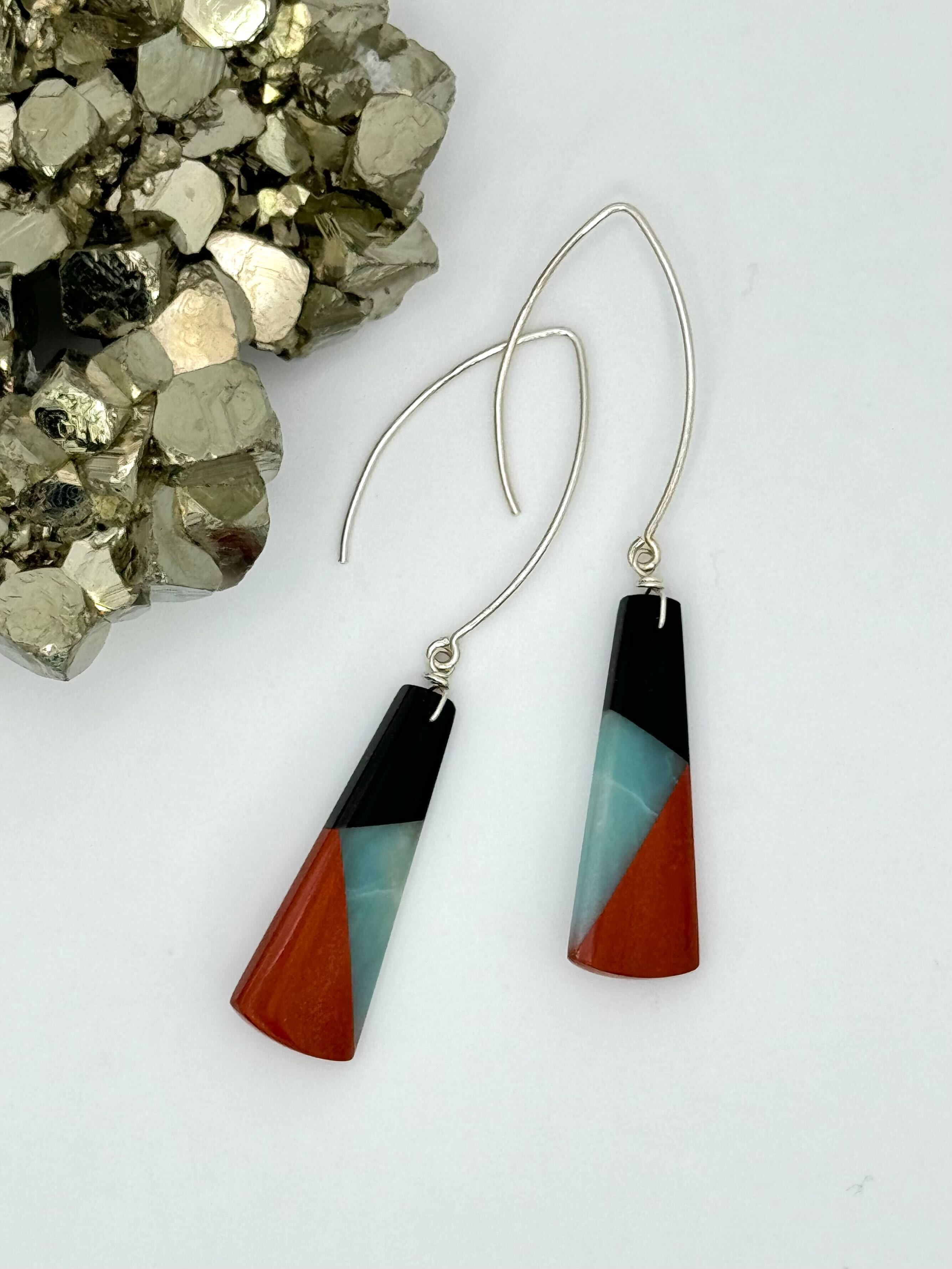 •LITTLE TOWERS• intarsia + silver dangle earrings