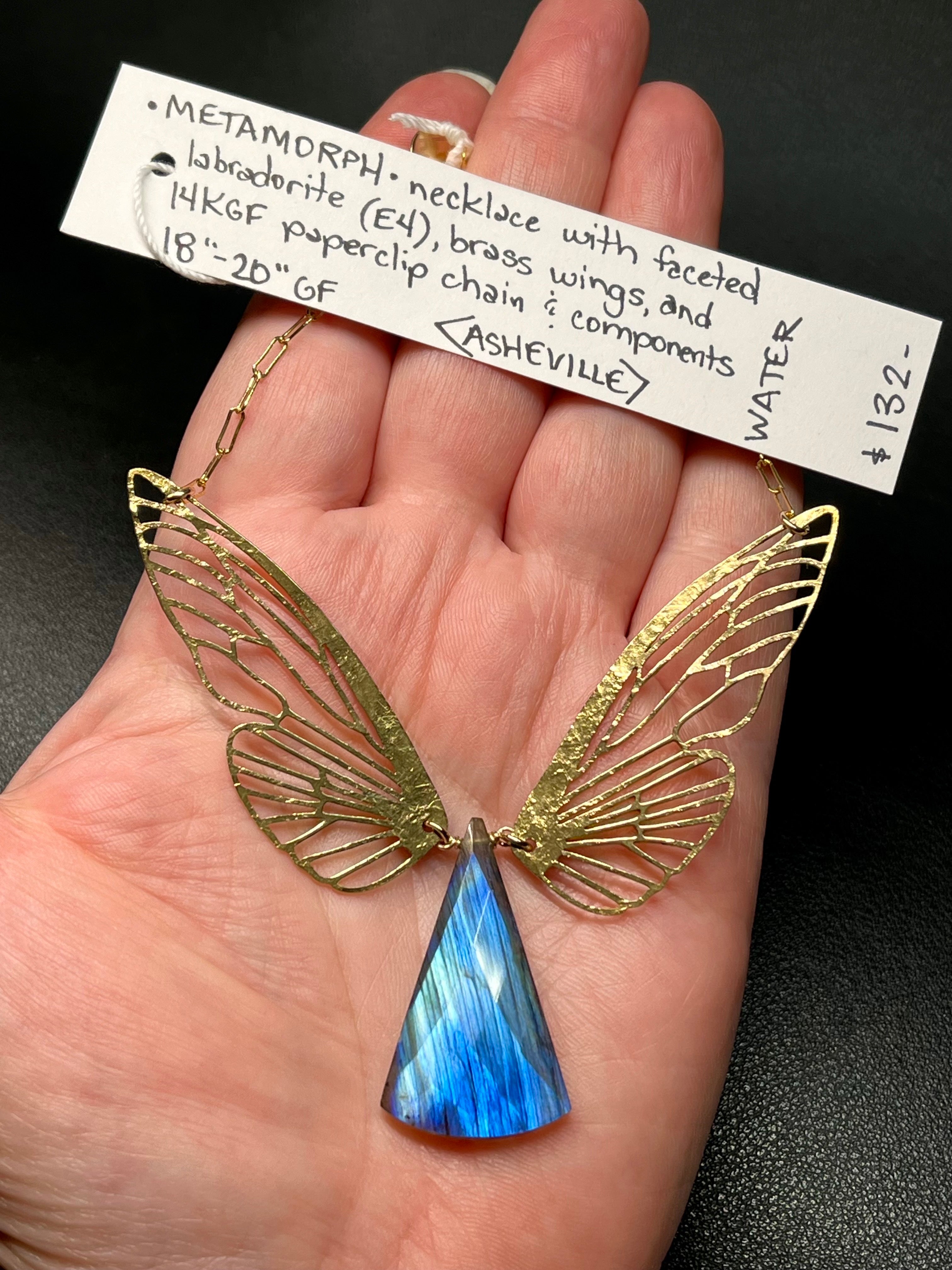 •METAMORPH• labradorite + wings + gold necklace (18"-20" long)