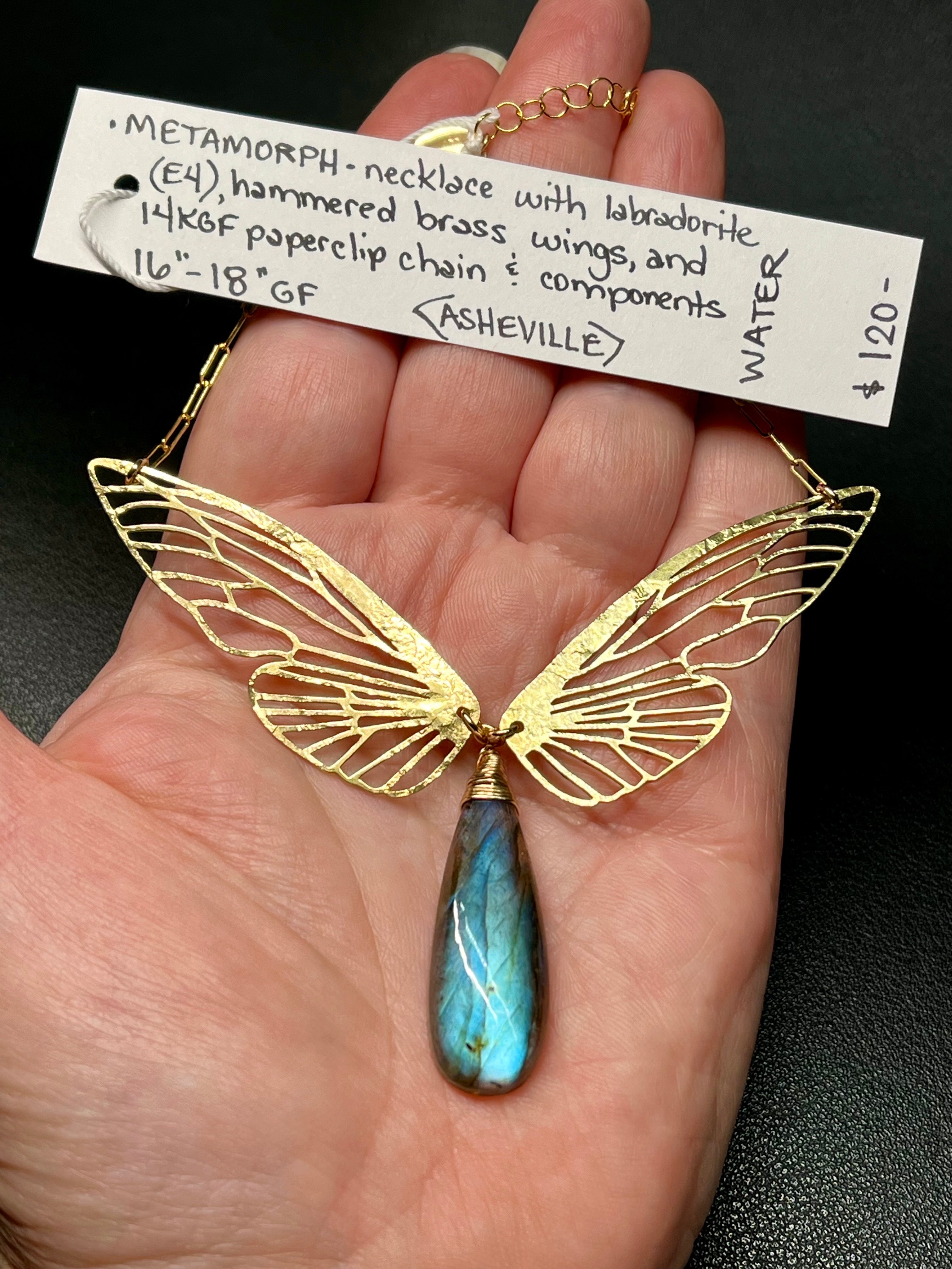 •METAMORPH• labradorite + wings + gold necklace (16"-18" long)