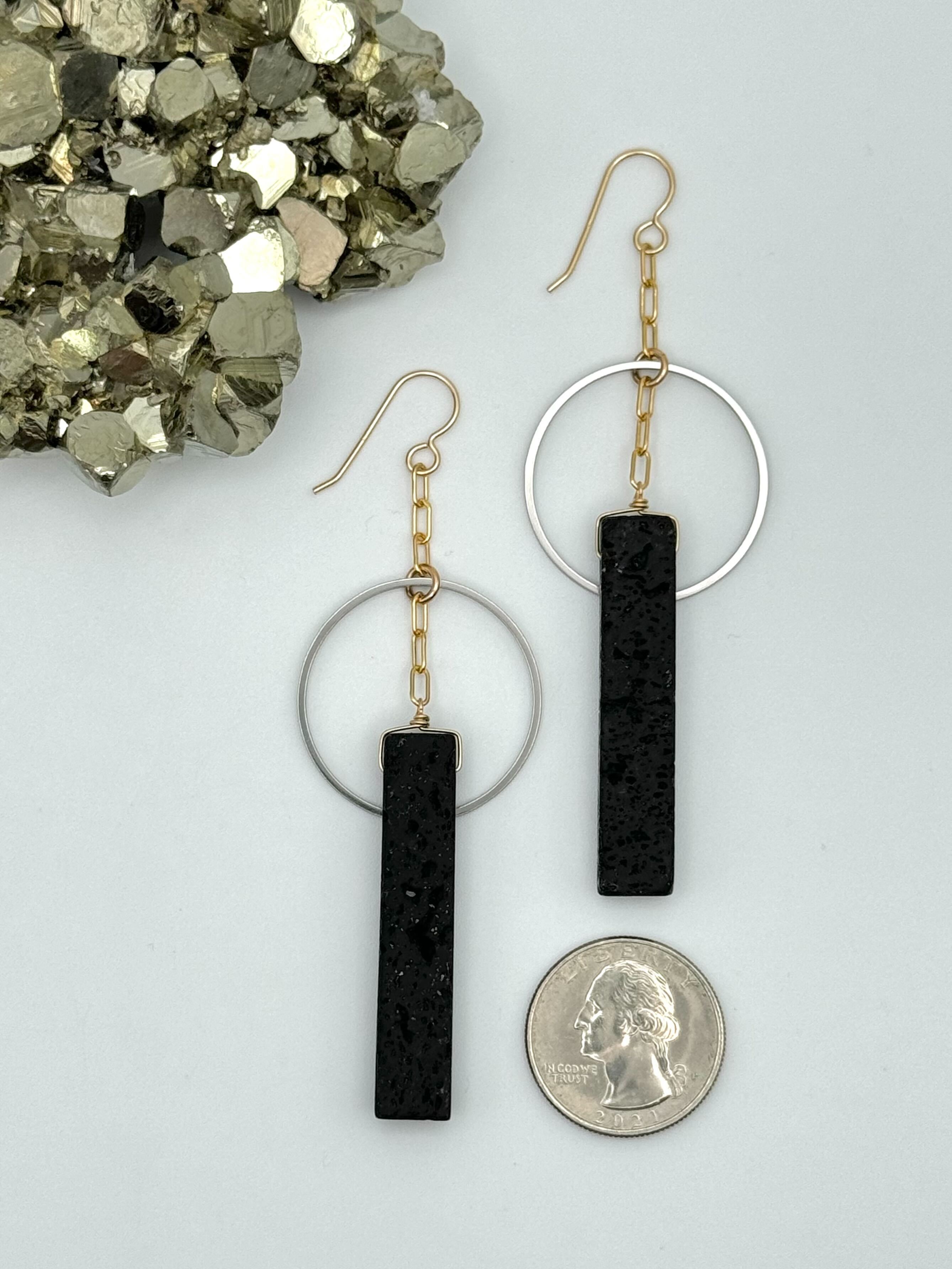 •SCHISM• black lava + mixed metal dangle earrings