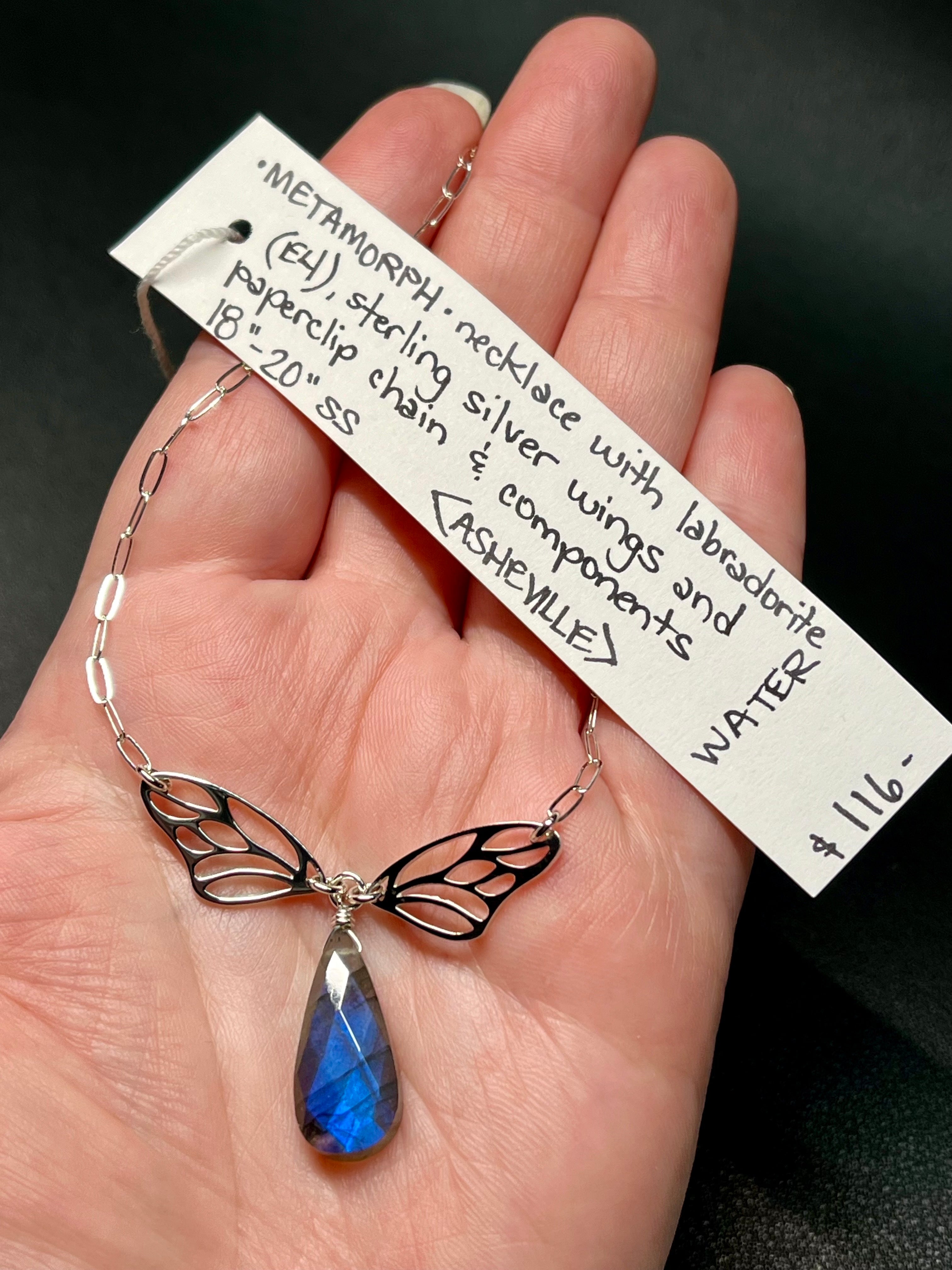 •METAMORPH• labradorite + wings + silver necklace (18"-20" long)