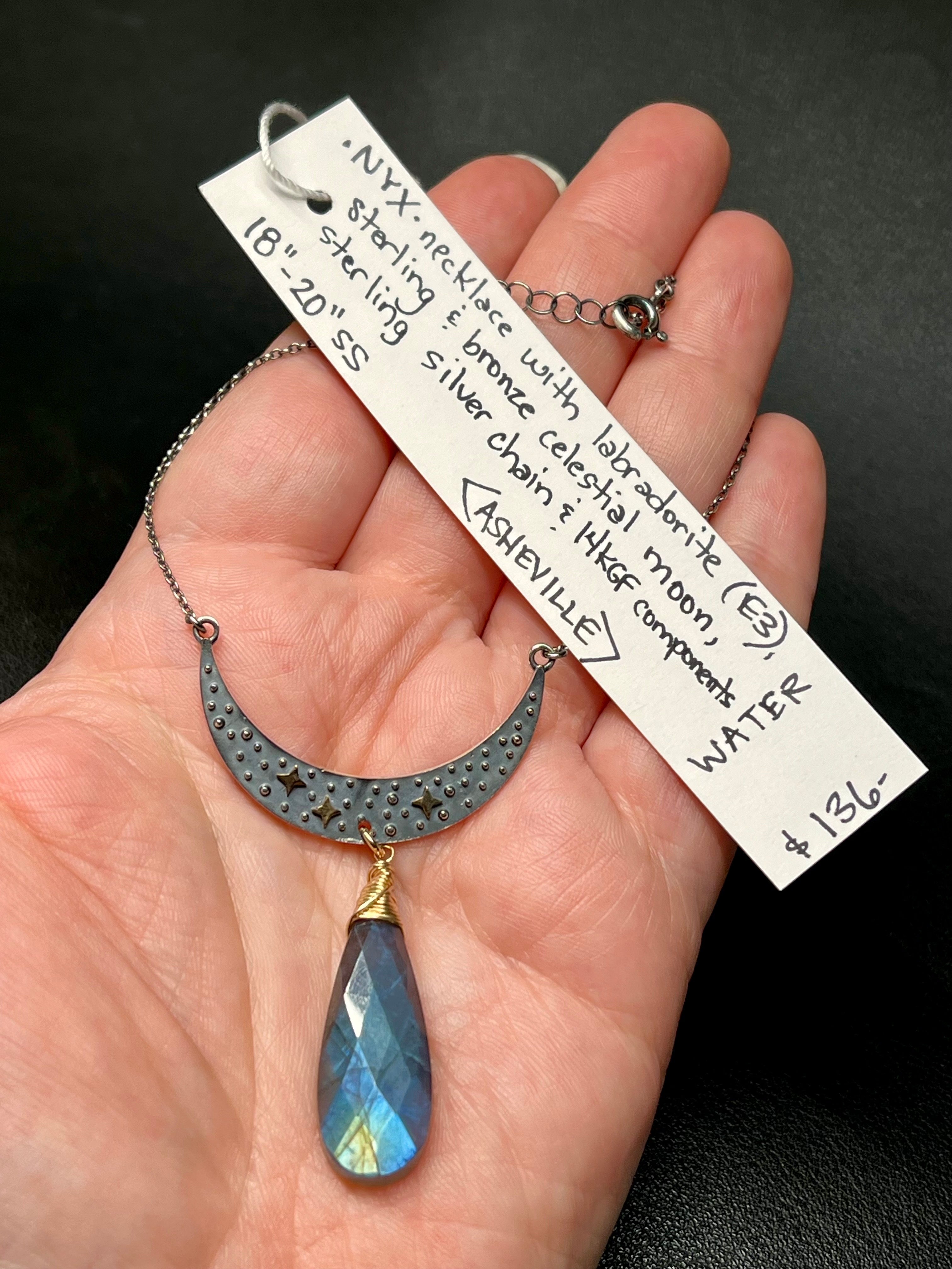 •NYX• labradorite + moon + mixed metal necklace (18"-20" long)