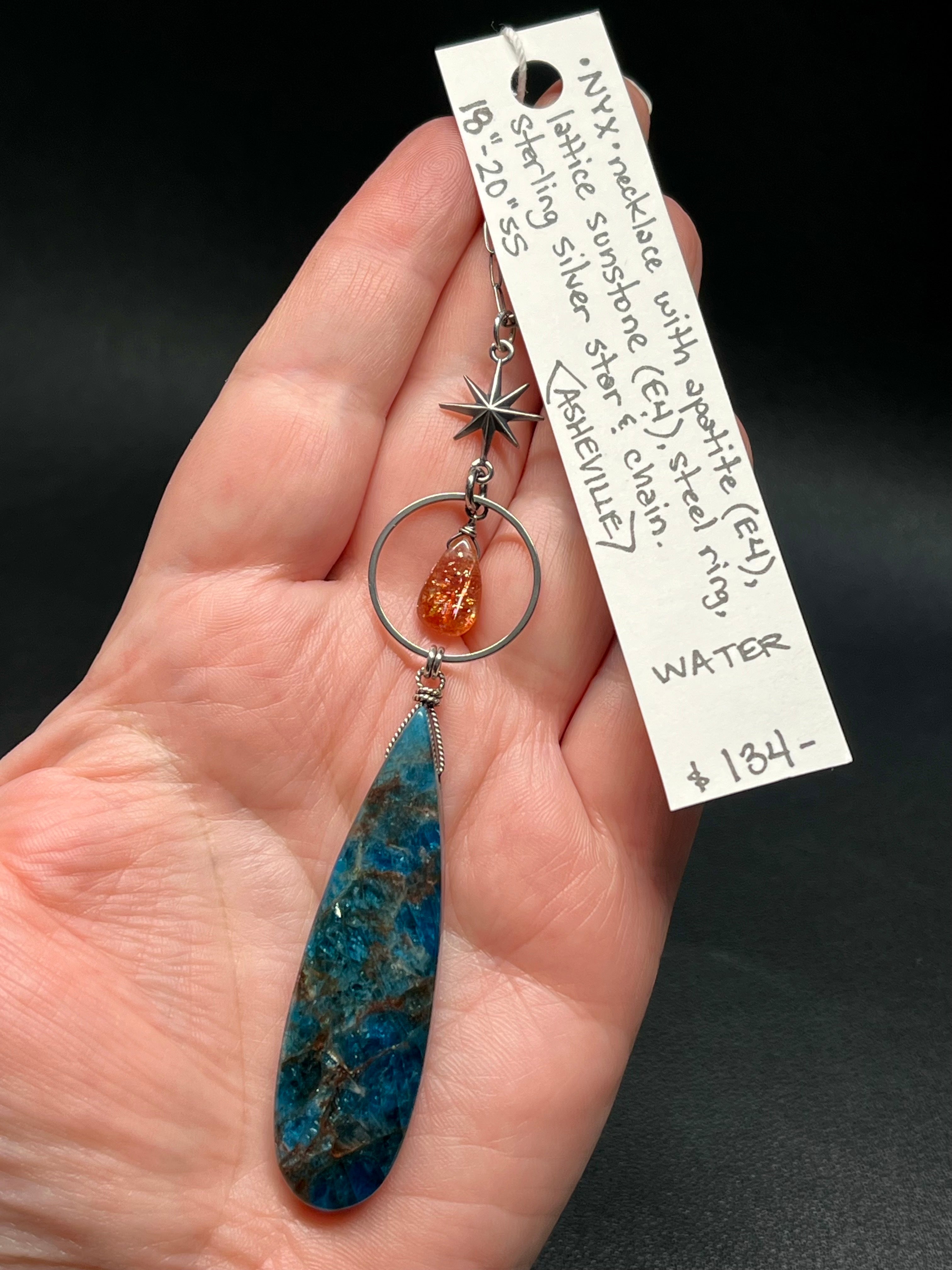 •NYX• apatite + sunstone + silver necklace (18"-20" long)