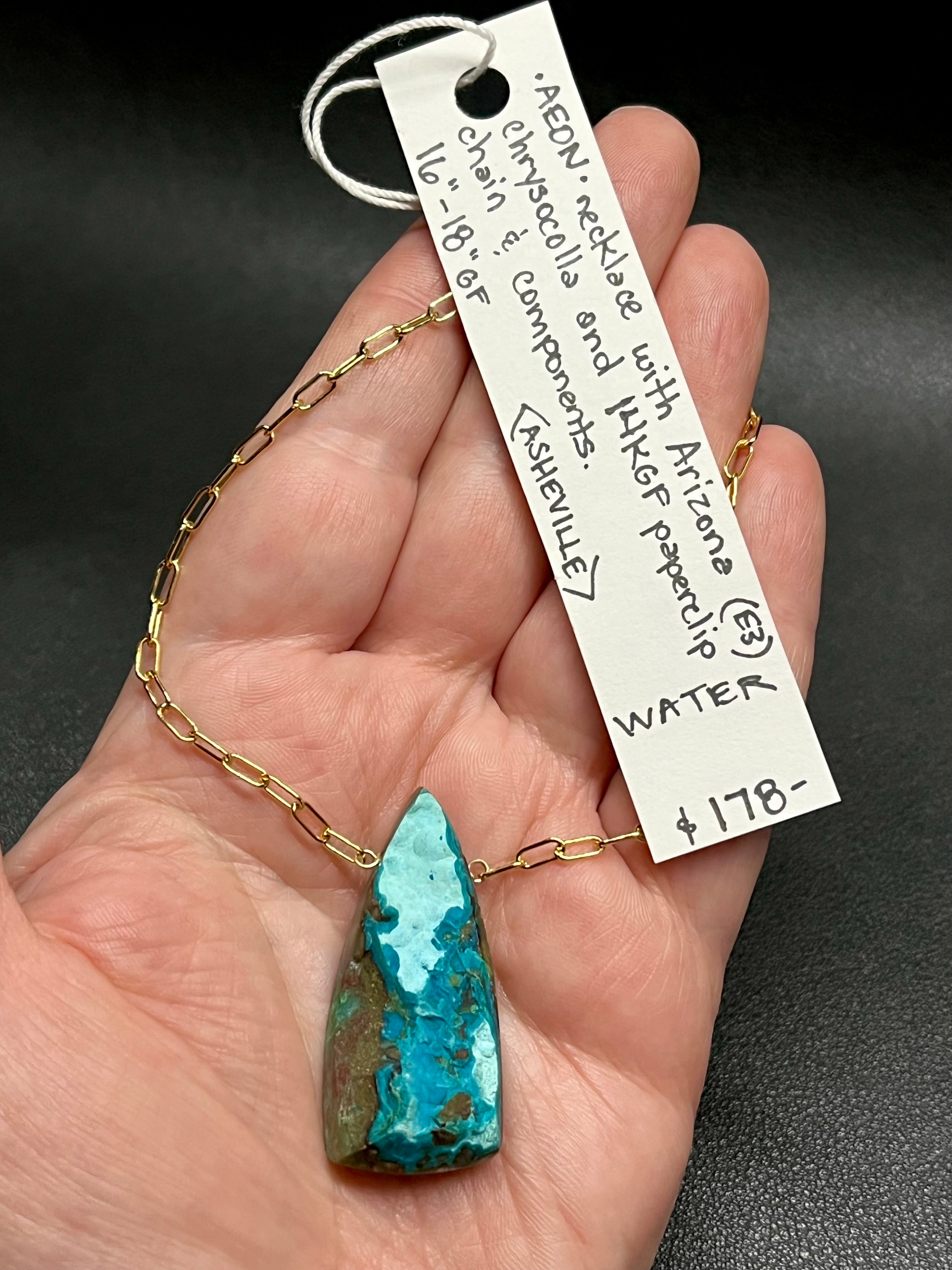 •AEON• arizona chrysocolla + gold necklace (16"-18" long)