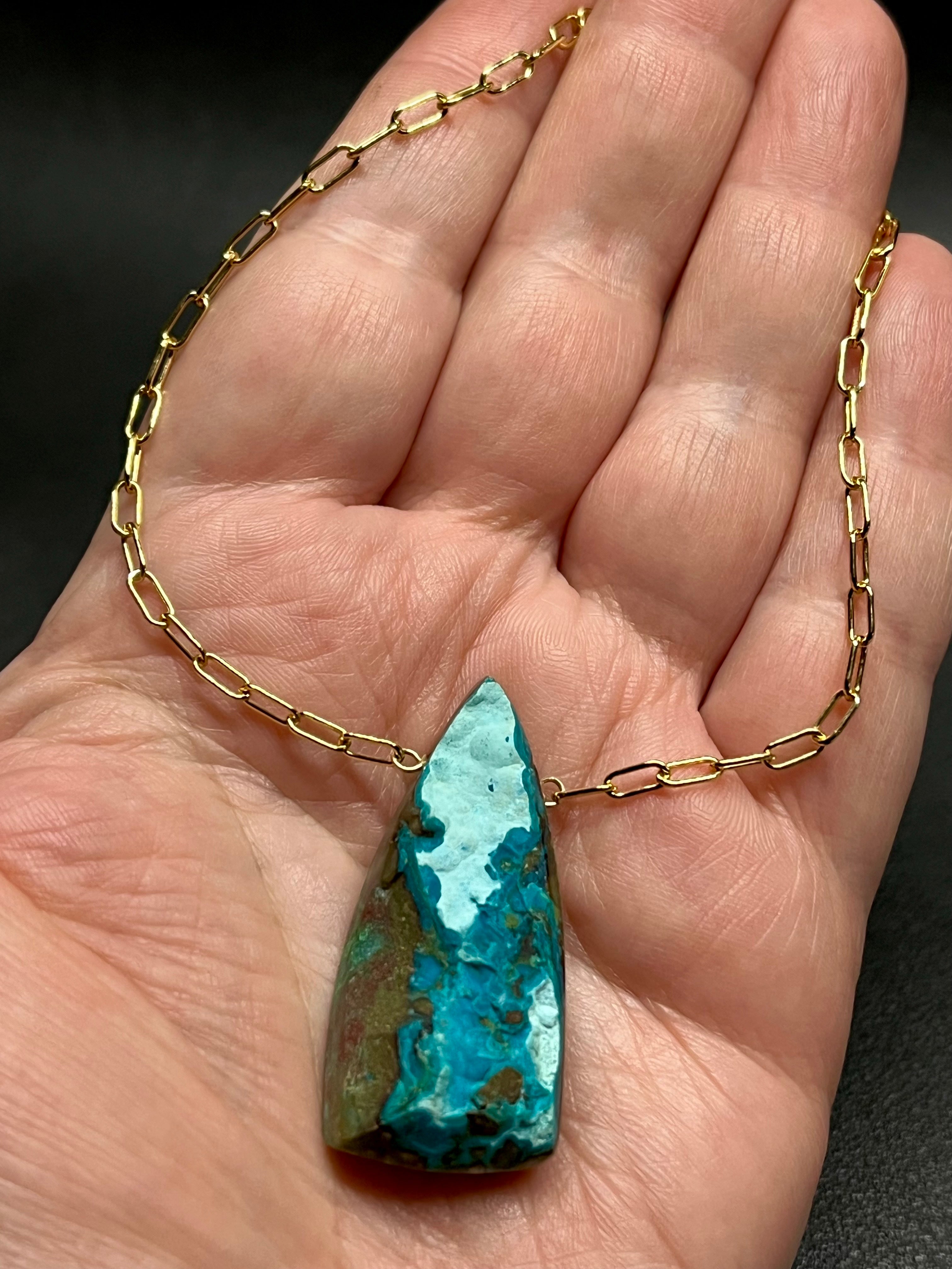 •AEON• arizona chrysocolla + gold necklace (16"-18" long)