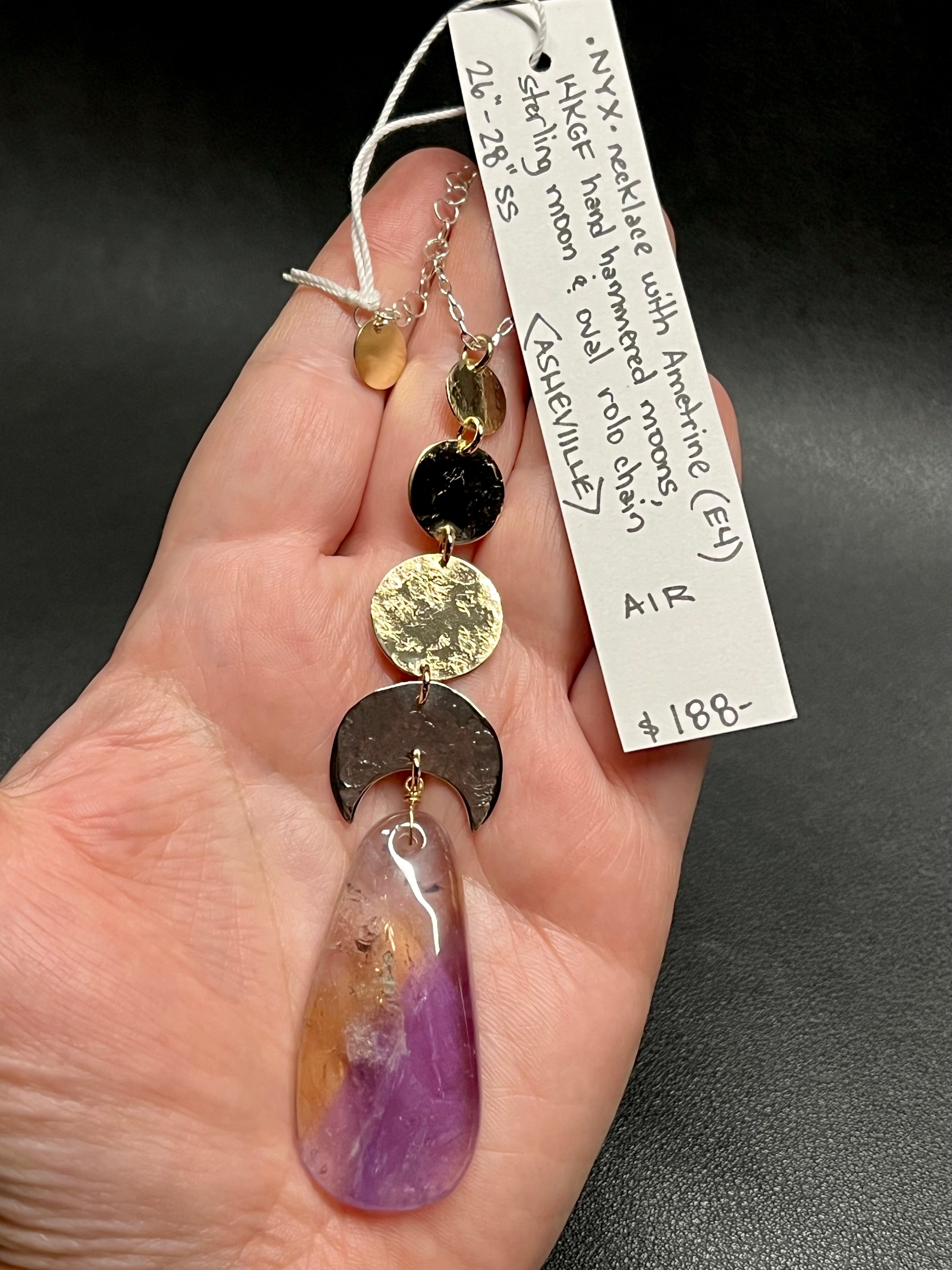 •NYX• ametrine + moons + mixed metal necklace (26"-28" long)