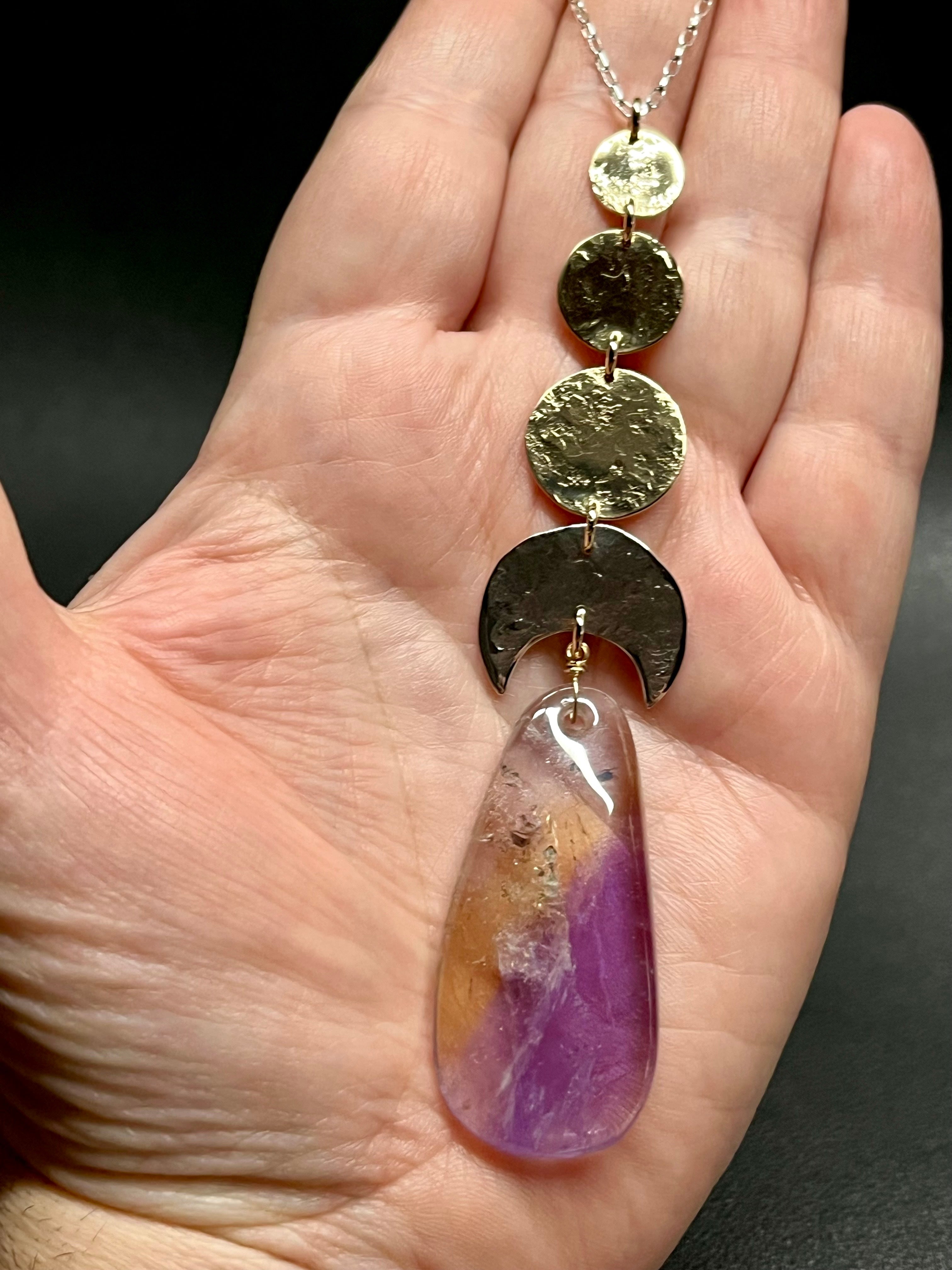 •NYX• ametrine + moons + mixed metal necklace (26"-28" long)