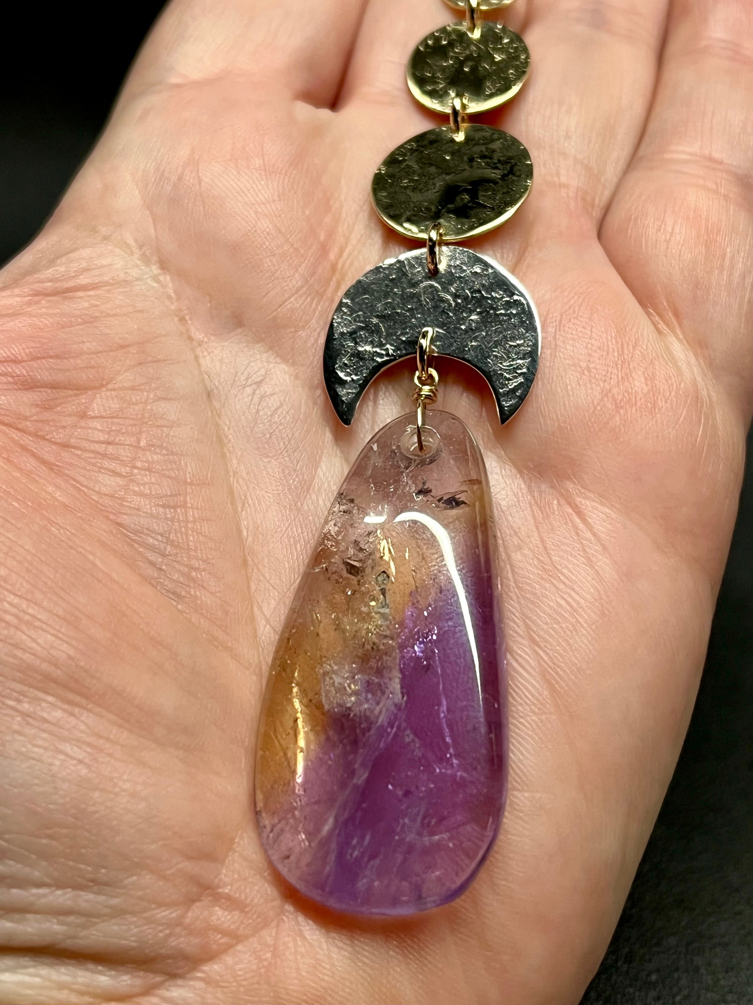 •NYX• ametrine + moons + mixed metal necklace (26"-28" long)