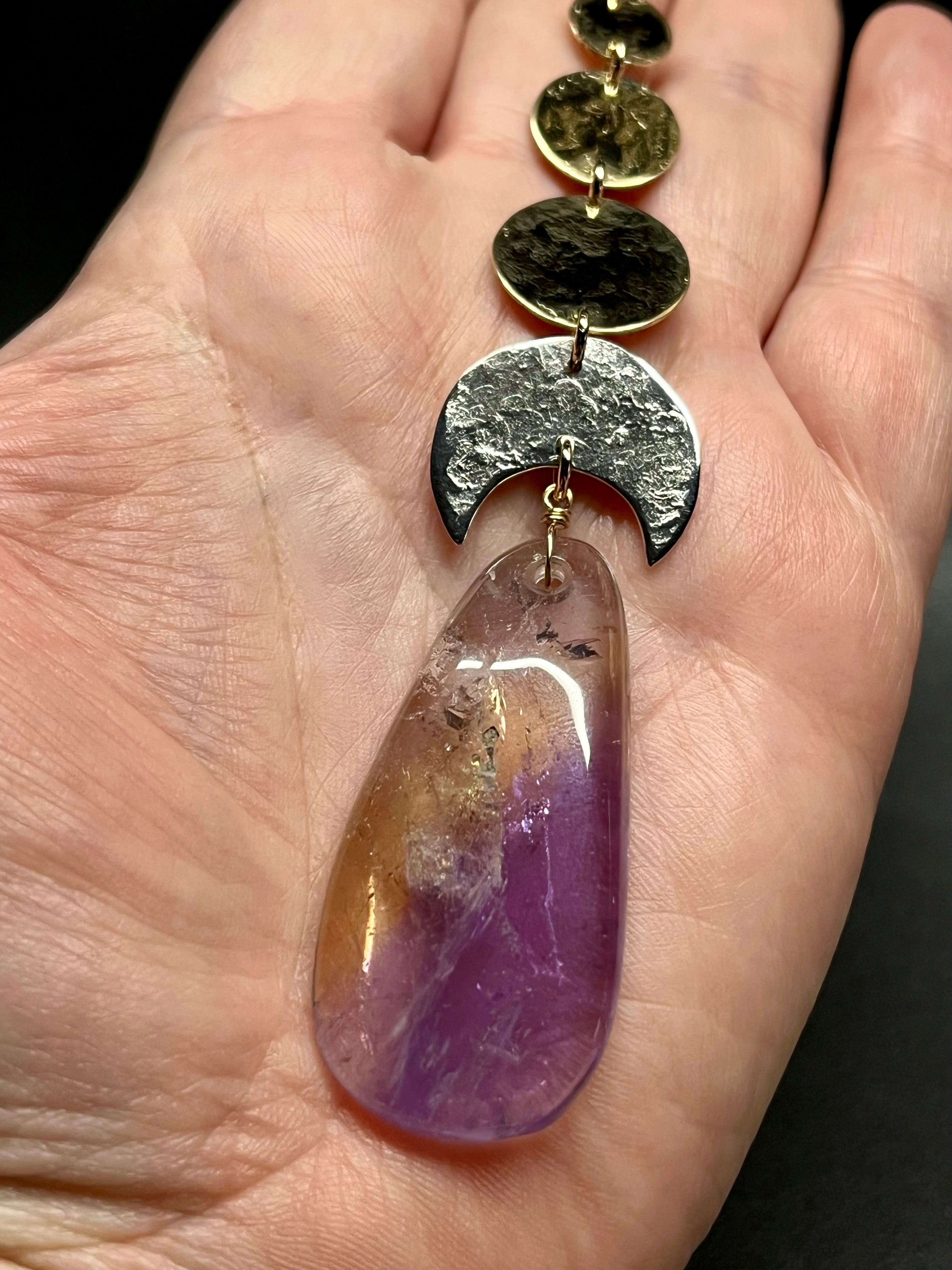 •NYX• ametrine + moons + mixed metal necklace (26"-28" long)