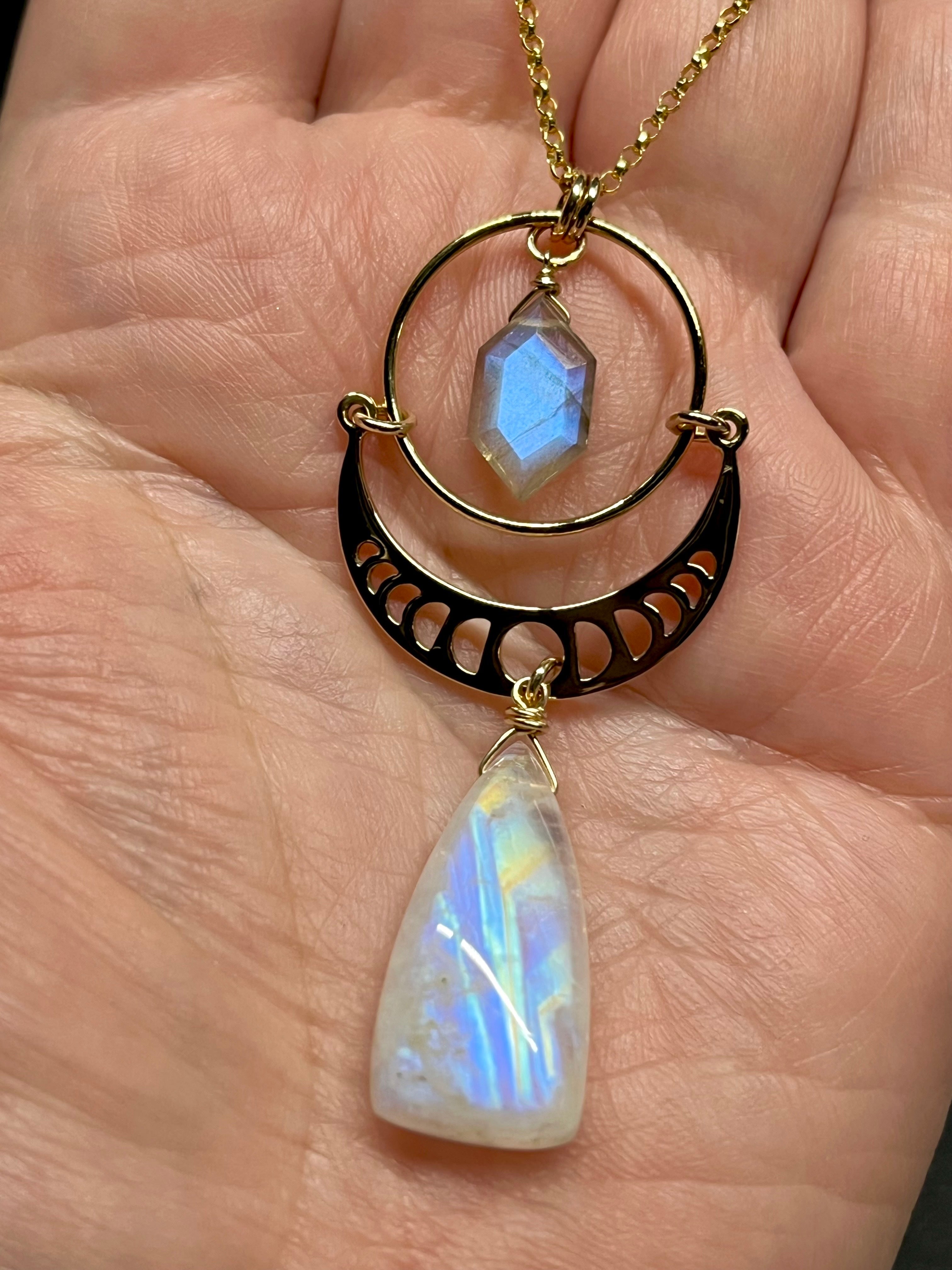 •NYX• rainbow moonstone + labradorite + gold necklace (20"-22")