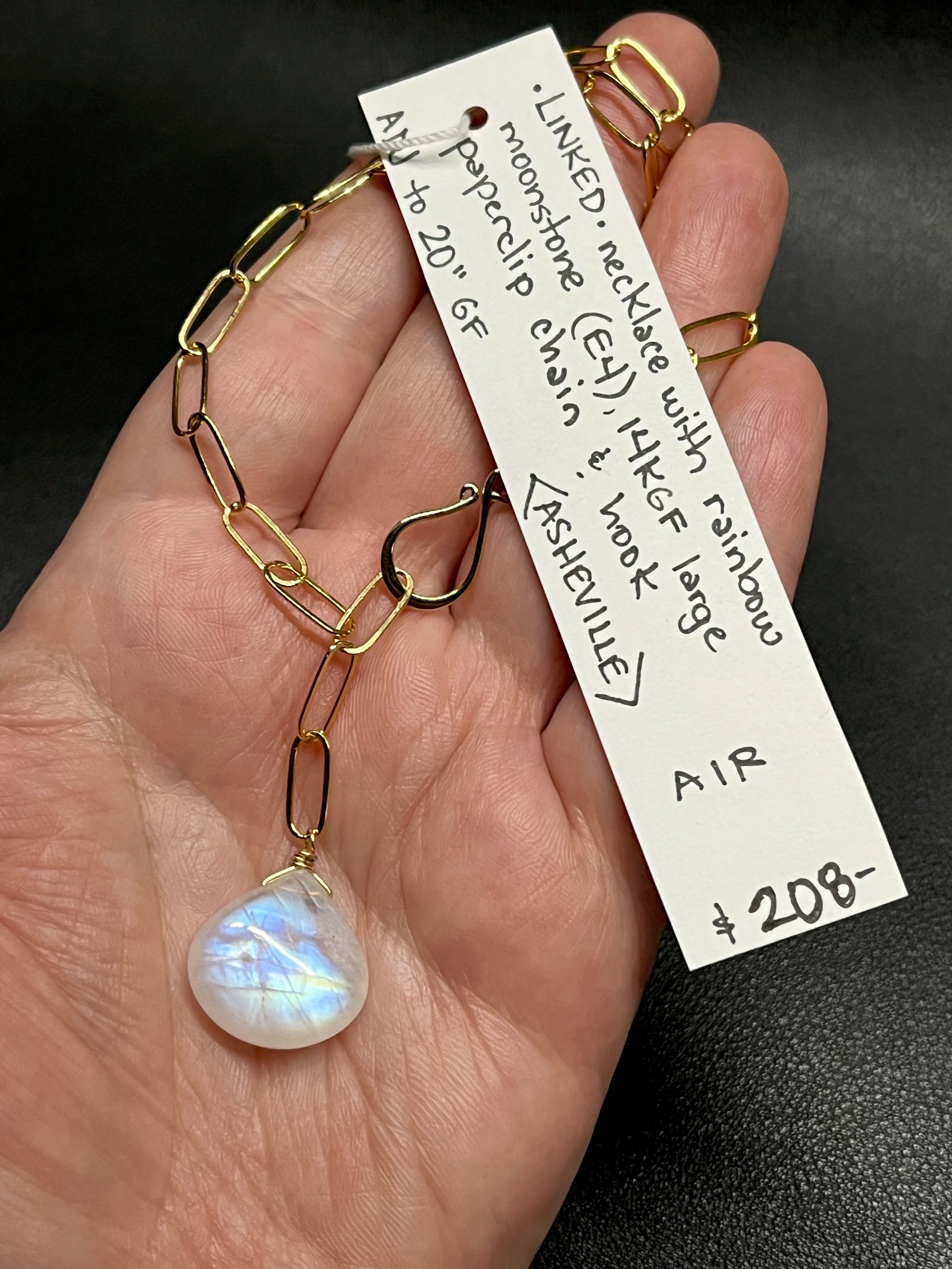 •LINKED• rainbow moonstone teardrop + gold necklace (ADJ to 20")