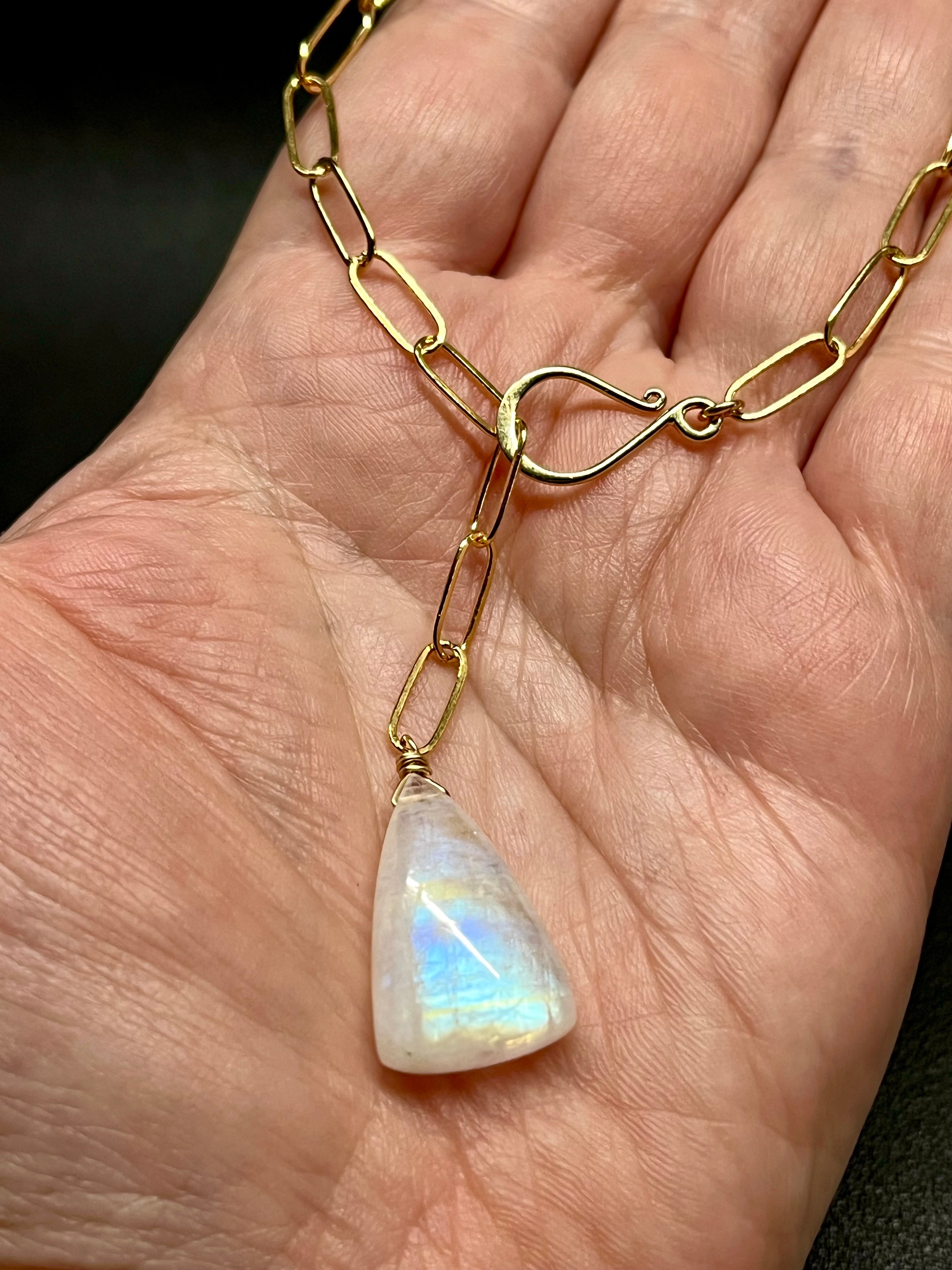 •LINKED• rainbow moonstone triangle + gold necklace (ADJ to 20")