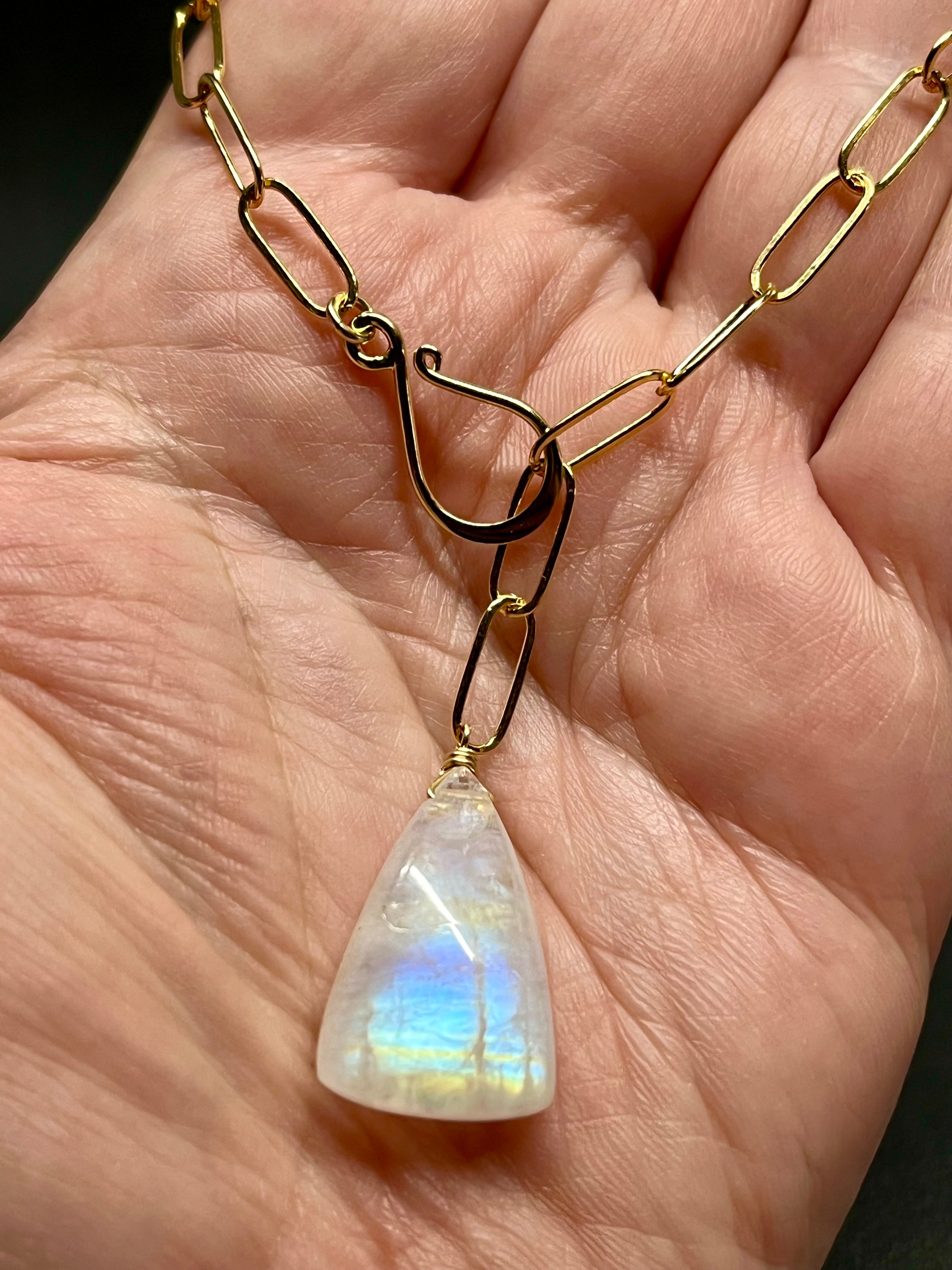 •LINKED• rainbow moonstone triangle + gold necklace (ADJ to 20")