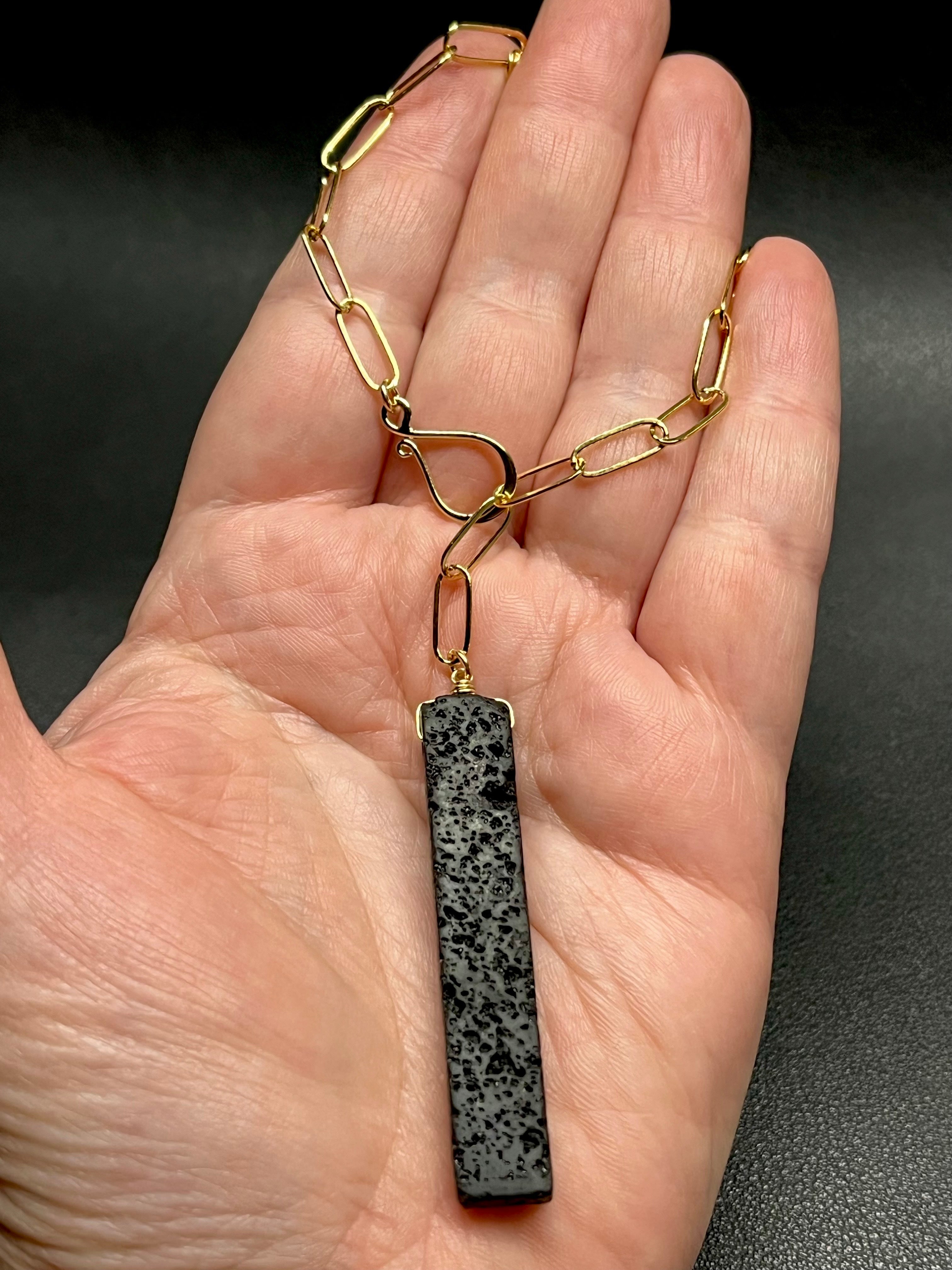 •LINKED• black lava + gold necklace (ADJ to 20")