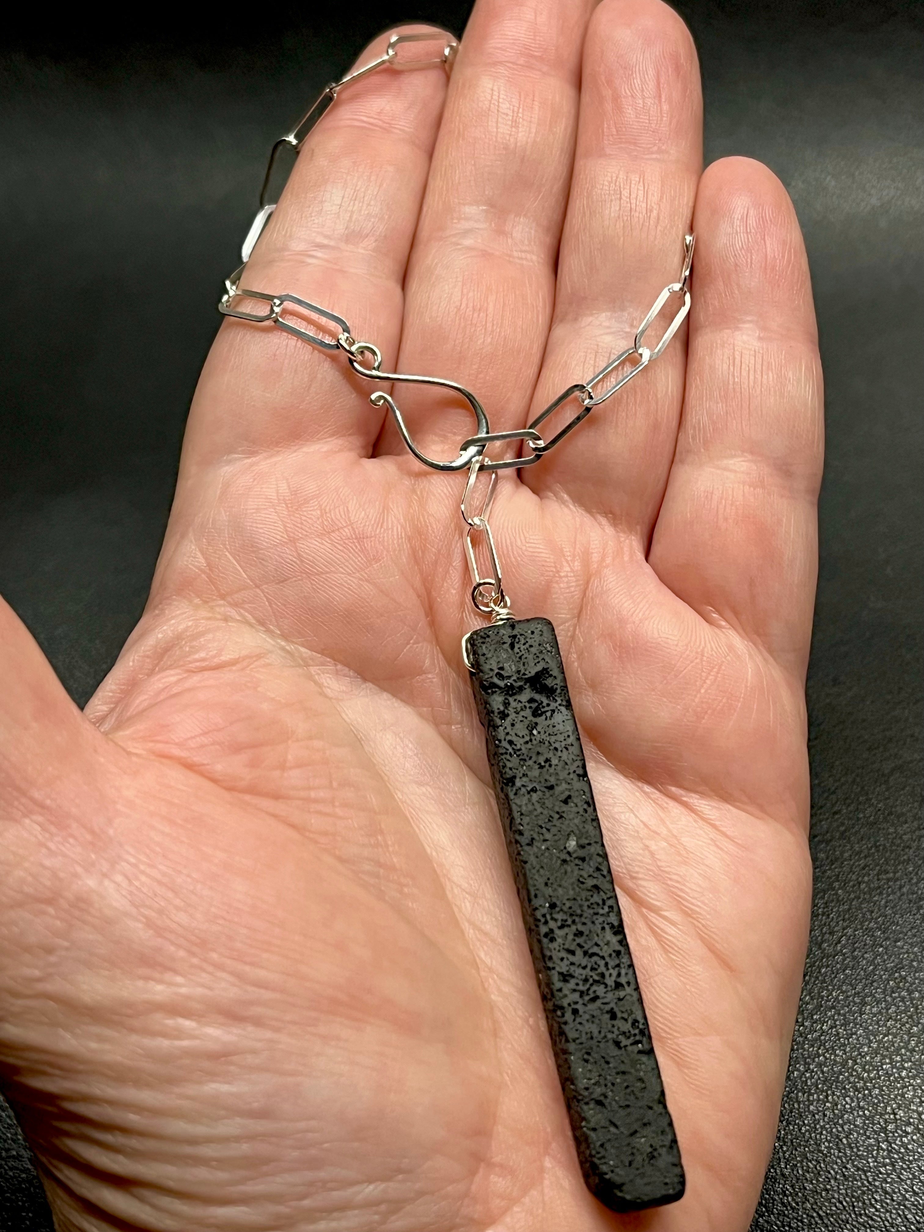 •LINKED• black lava + silver necklace (ADJ to 20")