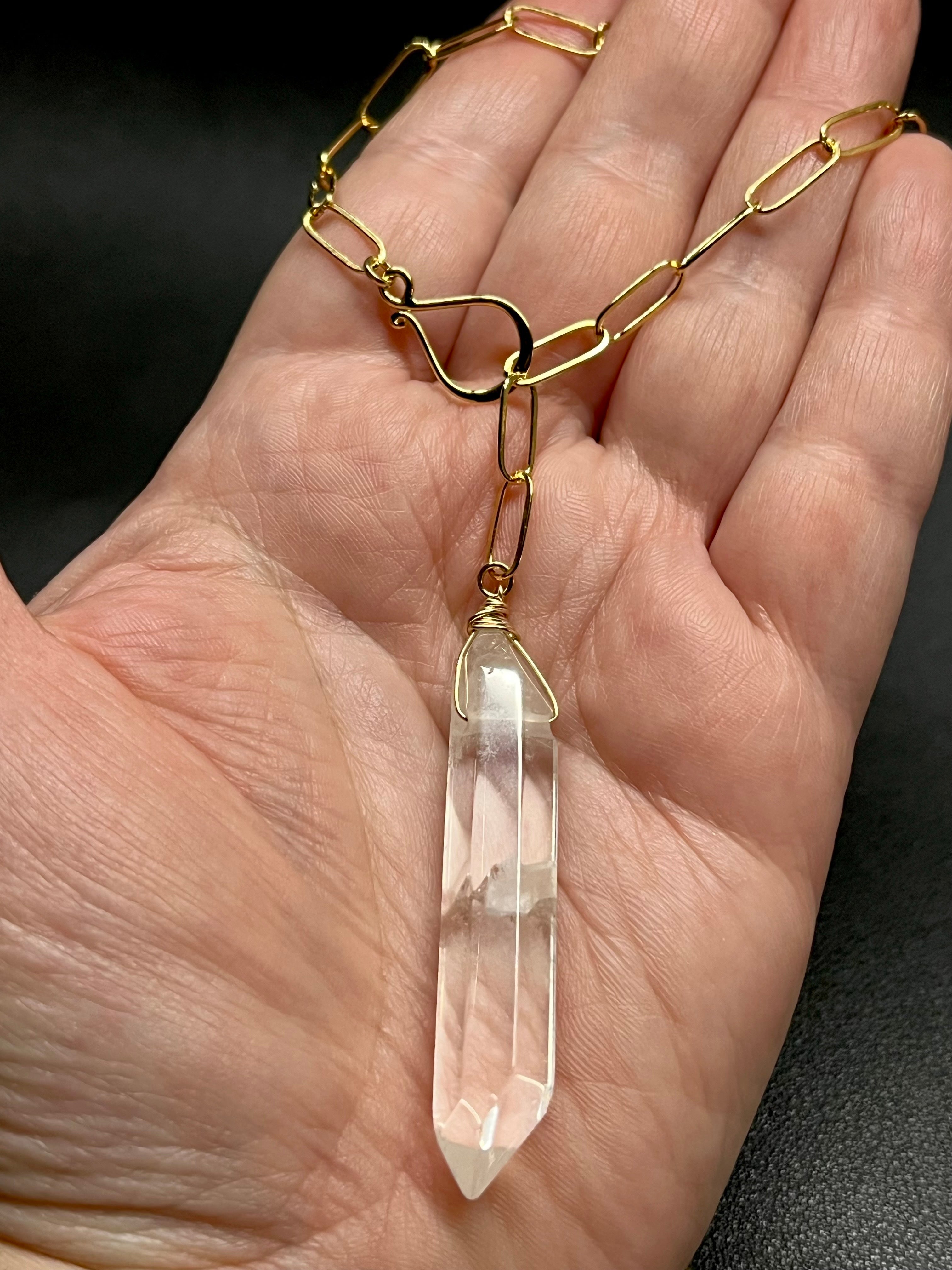 •LINKED• double terminated quartz + gold necklace (ADJ to 20")