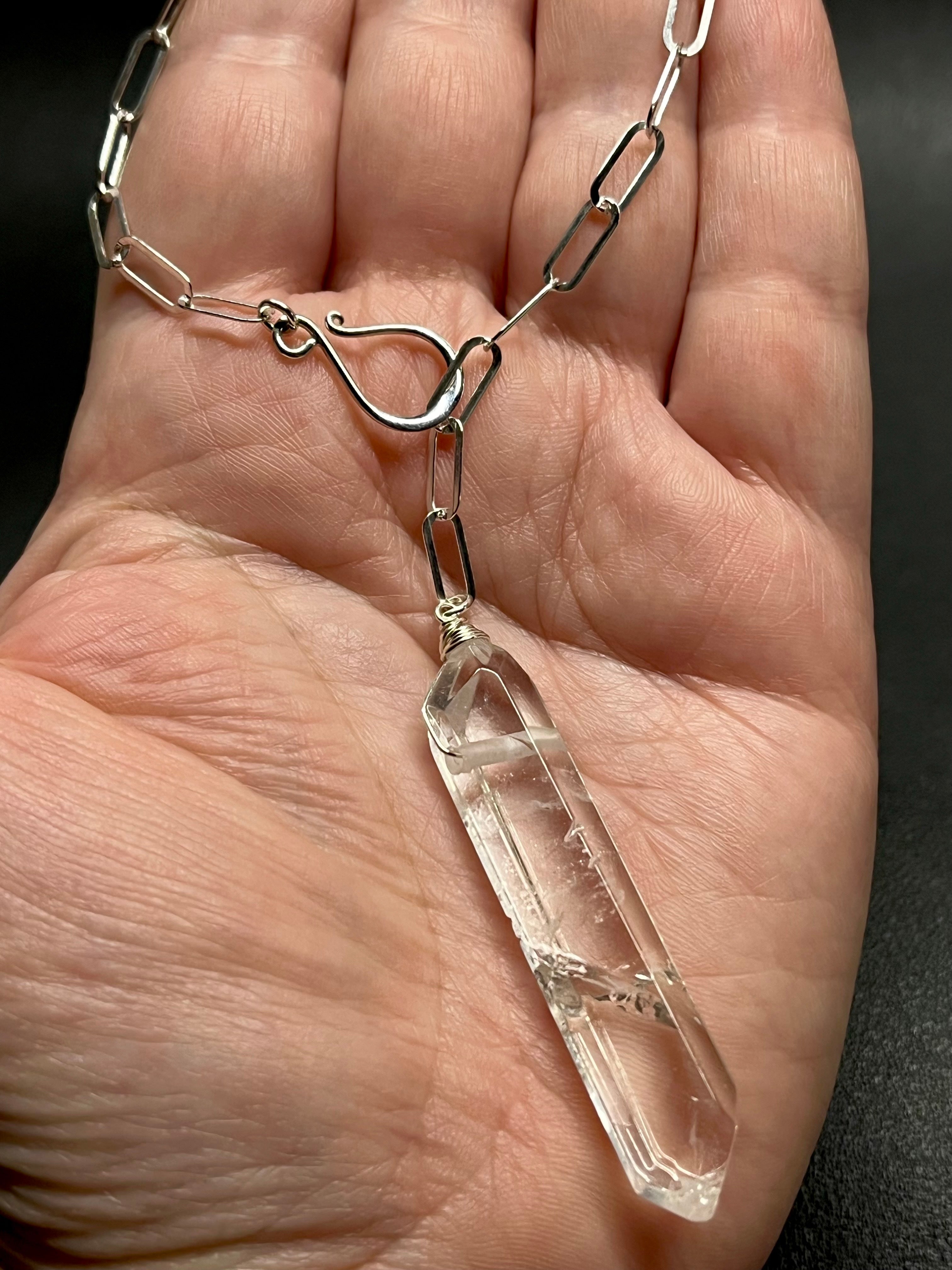 •LINKED• double terminated quartz + silver necklace (ADJ to 20")