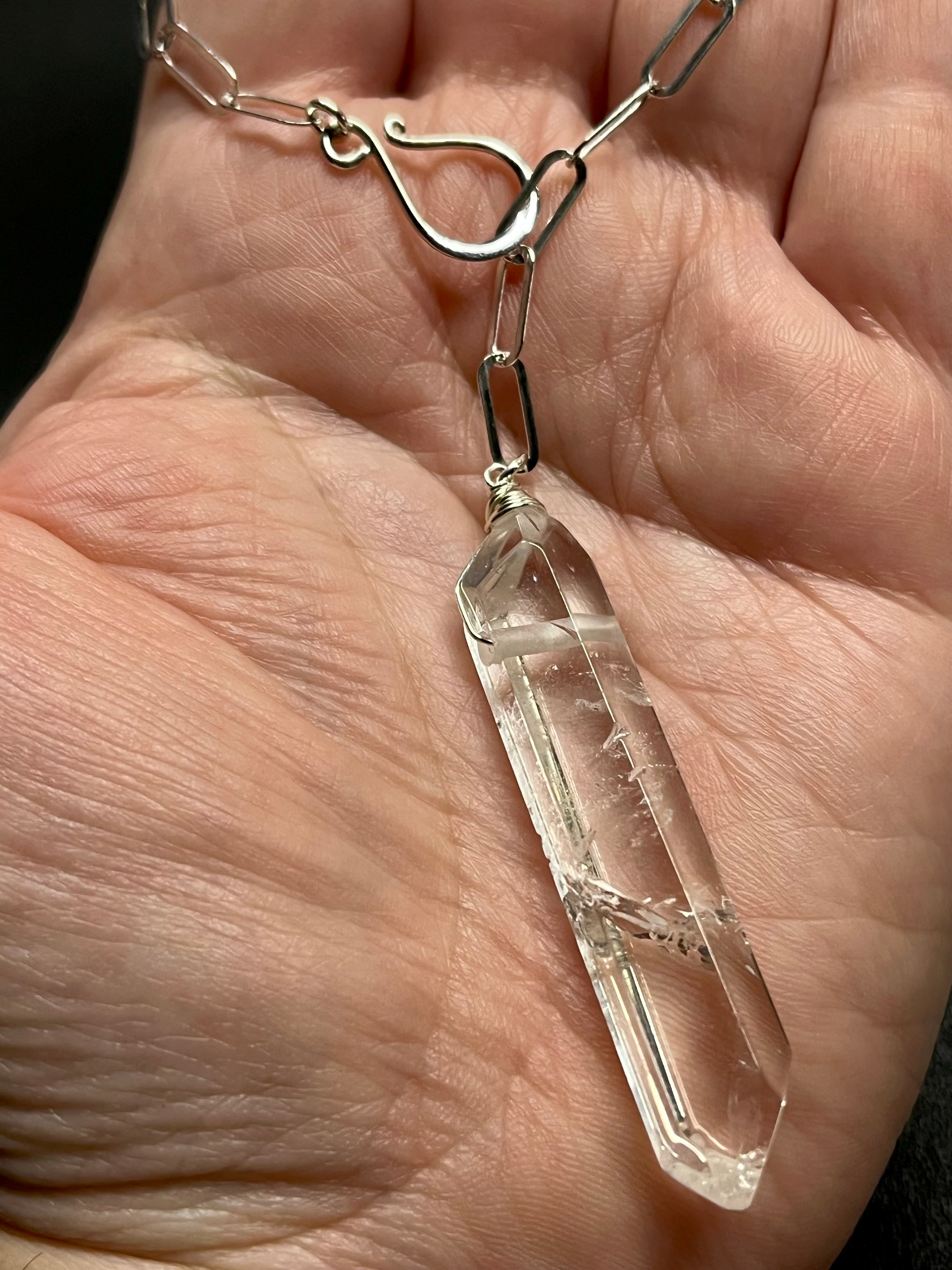 •LINKED• double terminated quartz + silver necklace (ADJ to 20")