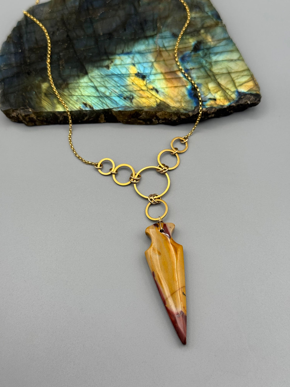 •UNION• mookaite arrowhead + gold necklace (17"-19" long)
